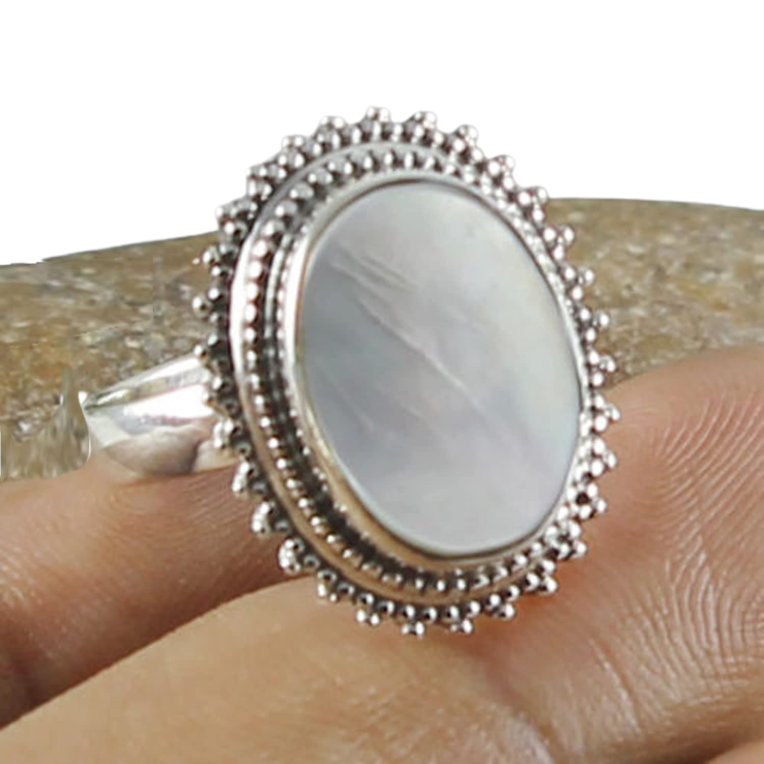 925 Sterling Silver Mother of Pearl Ring for Women - Elegant Natural Gemstone Jewelry, Perfect Valentine's Day Gift for Her - Ideal for Anniversaries, Date Nights & Special Occasions