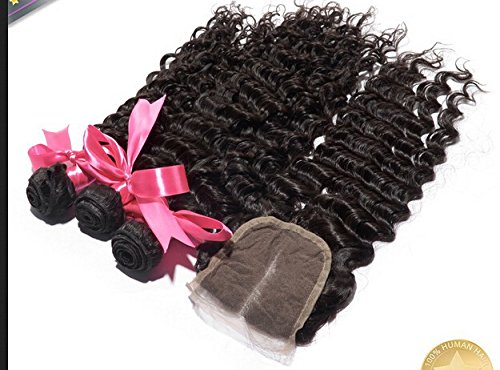 2018 New DaJun Hair 8A Malaysian Virgin Remy Human Hair 3 Bundles with 4x4 Middle Part Lace Closure Deep Wave Natural Color (8