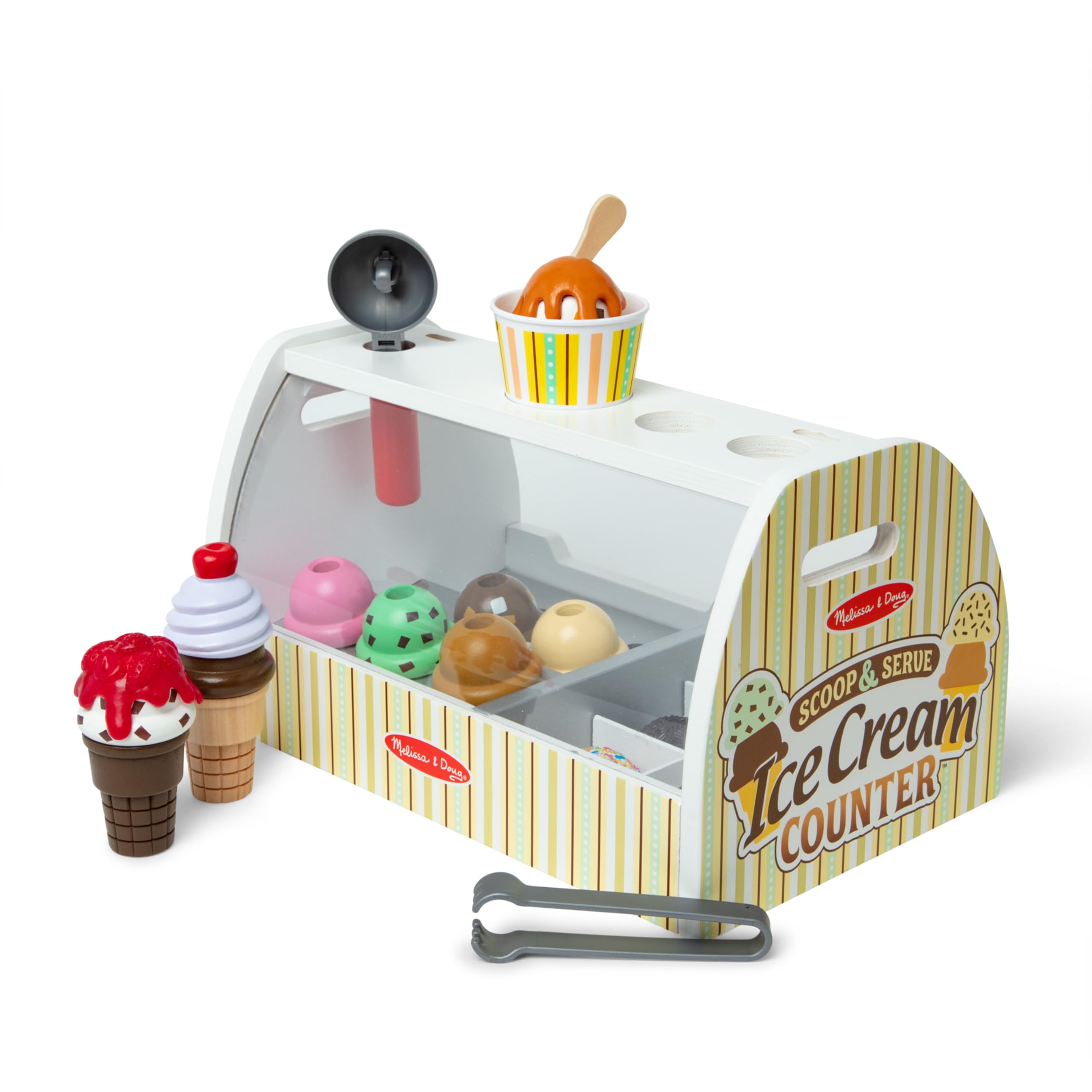 Melissa & Doug Wooden Ice Cream Play Set - 28-Piece Pretend Scoop & Serve Counter with Play Food & Accessories - Kids Pretend Play Ice Cream Shop Toy for Ages 3+ - Perfect for Role Play, Birthday Gifts & Preschool Learning Activities