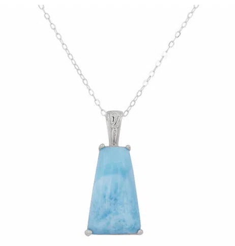 Natural Caribbean Larimar Pendant Necklace - Genuine Blue Stone Jewelry for Women - Perfect for Beach Vacations & Boho Fashion