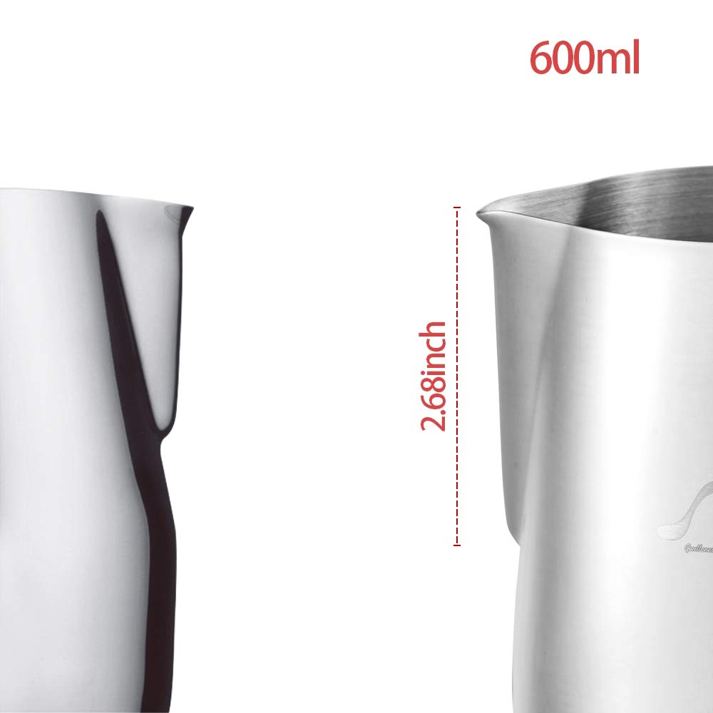 Premium Stainless Steel Milk Frothing Pitcher - 12 oz (350 ml) & 20 oz (600 ml) Options - Barista-Grade for Lattes, Cappuccinos & Hot Chocolate - Chrome Finish - Ideal for Home & Professional Coffee Shops