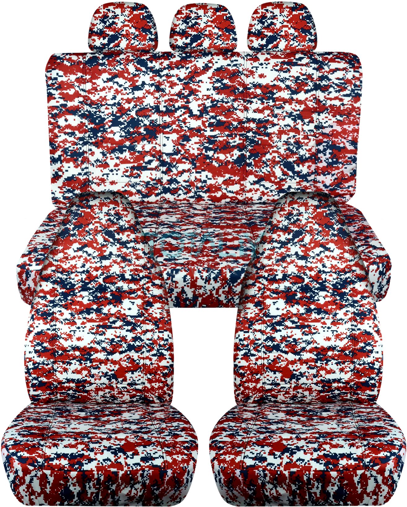 Red Digital Camo Car Seat Covers Full Set with 3 Rear Headrest Covers - Semi-Custom Fit for Any Car, Truck, Van, RV or SUV (22 Prints Available) - Durable Protection for Off-Roading, Camping & Daily Commute