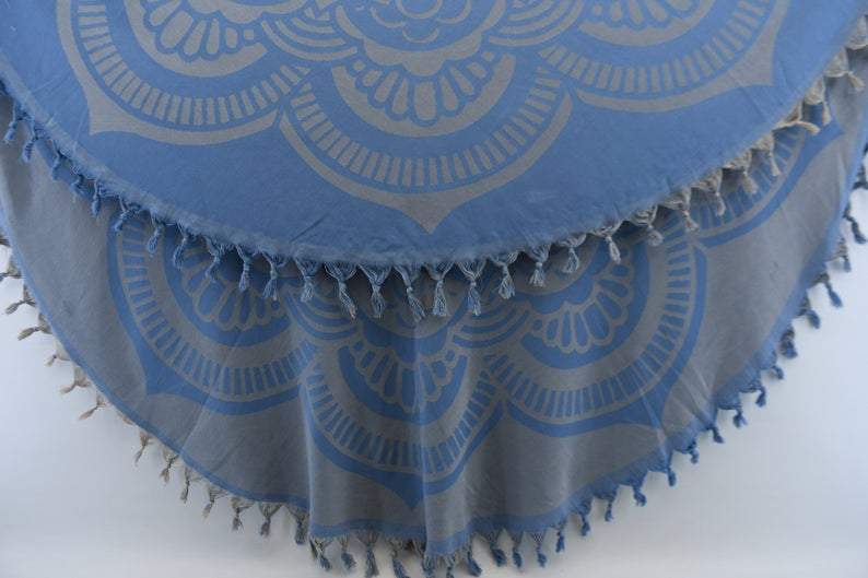 Blue Mandala Round 100% Cotton Beach Towel - Soft & Absorbent Yoga Towel, Perfect for Pool, Beach, Travel & Meditation