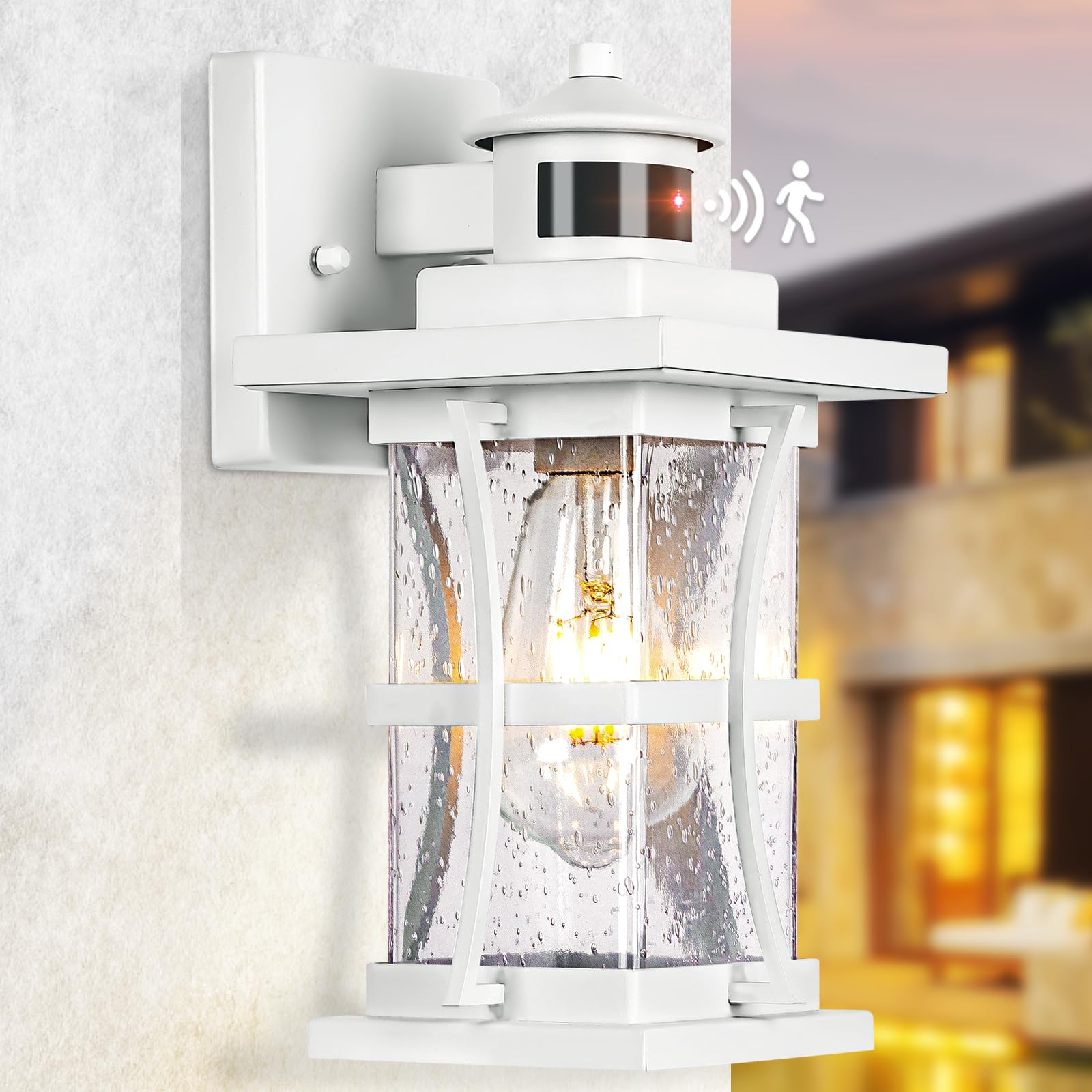 White Motion Sensor Outdoor Lights - Dusk to Dawn Waterproof Wall Mount Fixtures, Anti-Rust Exterior Lighting for House, Garage & Porch | Ideal for Security, Pathway & Entryway Illumination