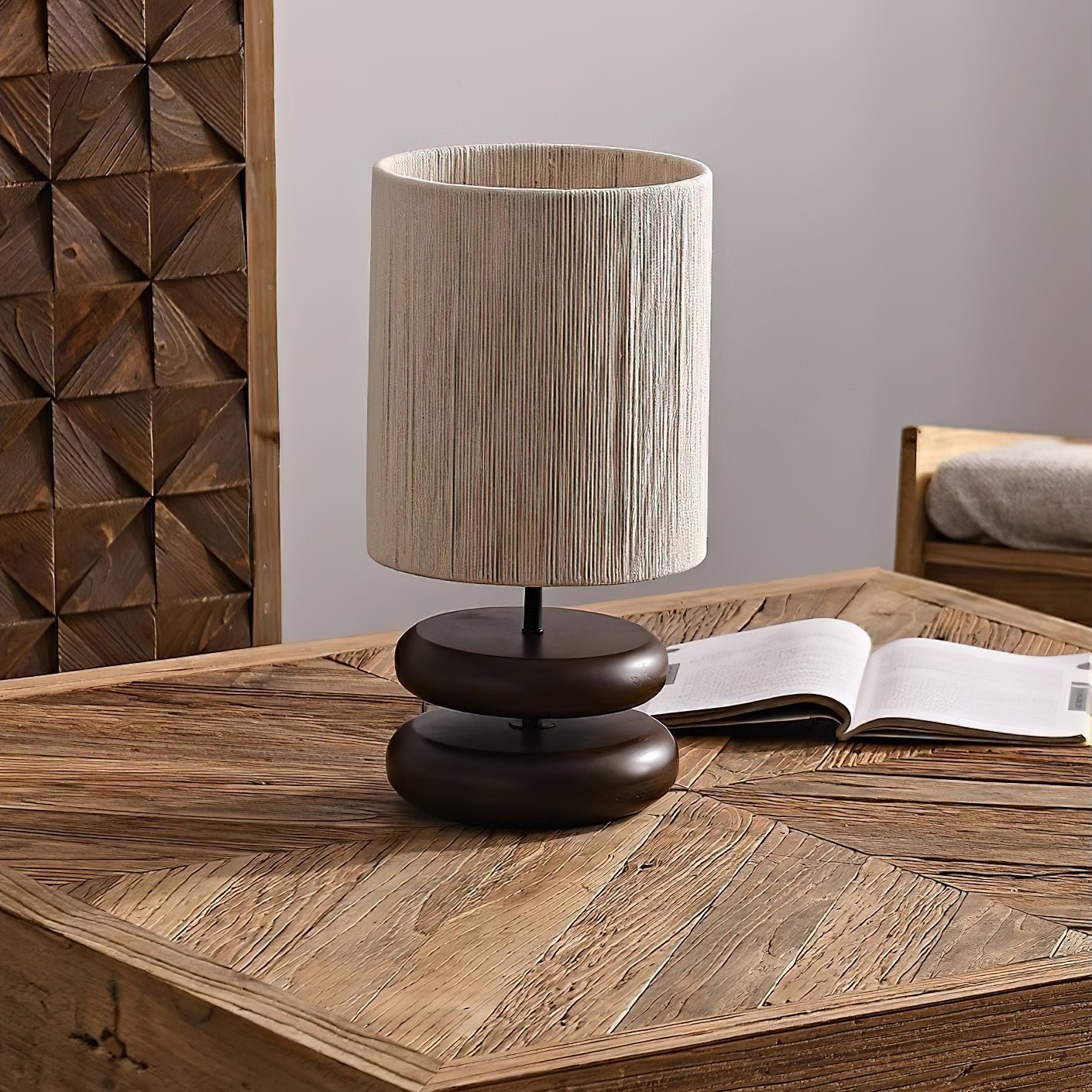 Modern Nora Wood Table Lamp - Handcrafted Solid Wood Nightstand Lamp with Fabric Shade for Bedroom, Living Room, Office - Warm Ambient Lighting for Home Decor