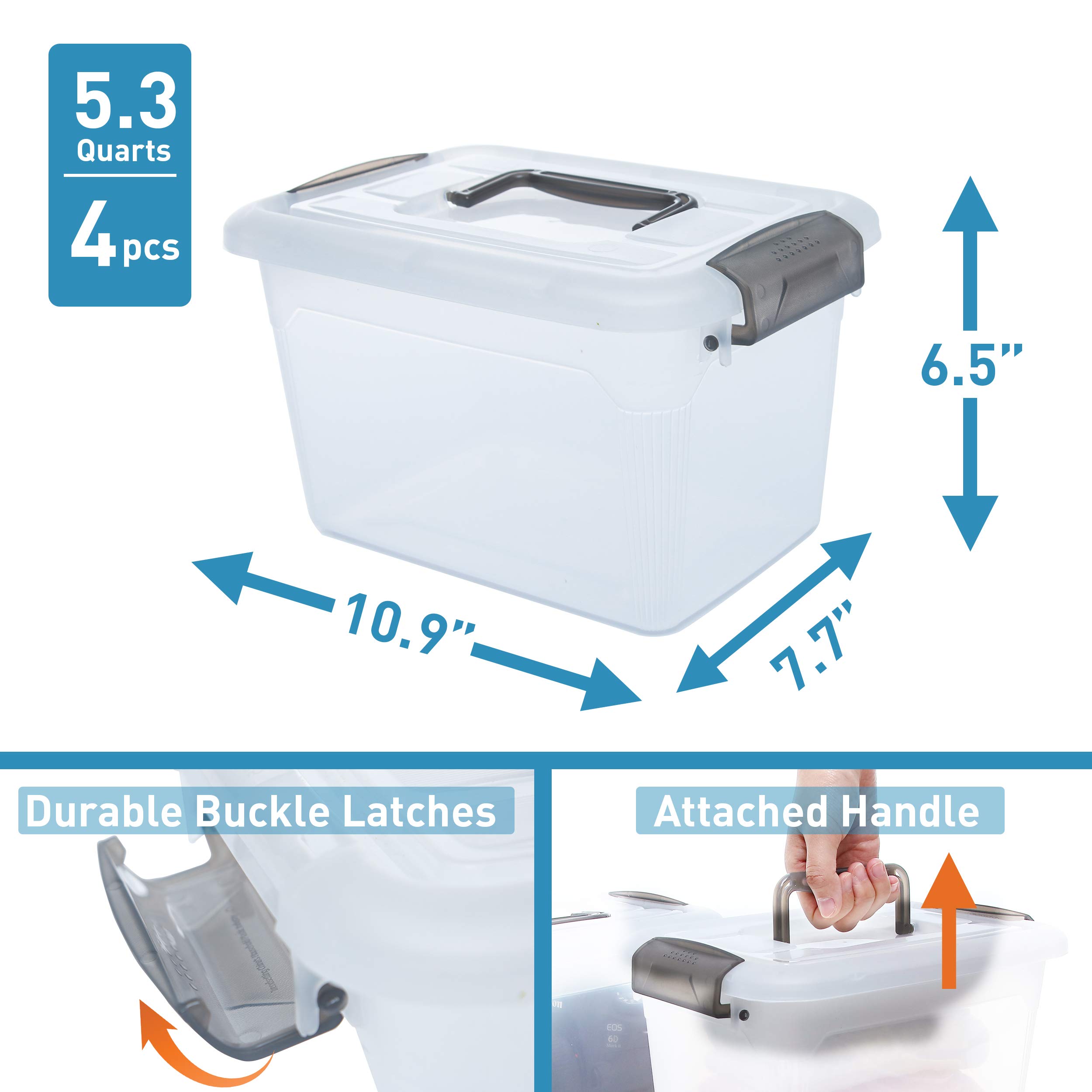 20-Pack 0.18 QT Plastic Bead Organizer Boxes & 4-Pack 5.3 QT Stackable Storage Bins with Lids - Craft Supply Organizers for Jewelry Making, DIY Projects & Home Organization (Grey Handle)