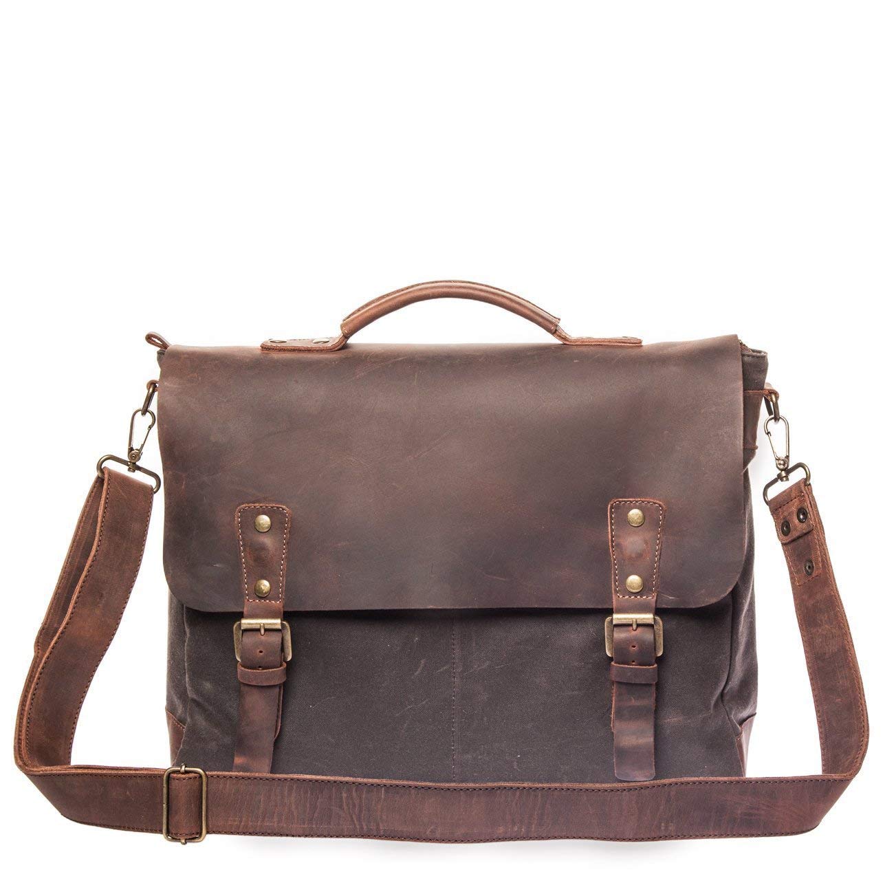 Vintage Handmade Waxed Canvas & Alcanena Leather Satchel Bag for Men - British Made Laptop Briefcase - Perfect for Work, Travel & Business Meetings