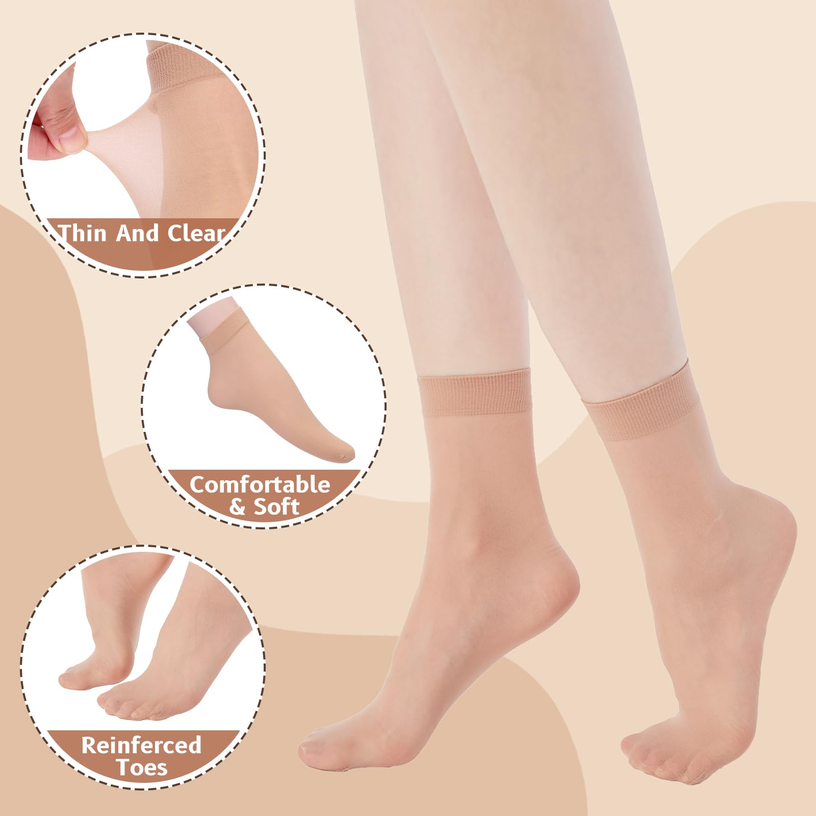 MANZI 12 Pairs Women's Ankle High Sheer Socks - Comfortable & Breathable Nylon Socks for Everyday Wear, Office, Dress Shoes, and Casual Outfits