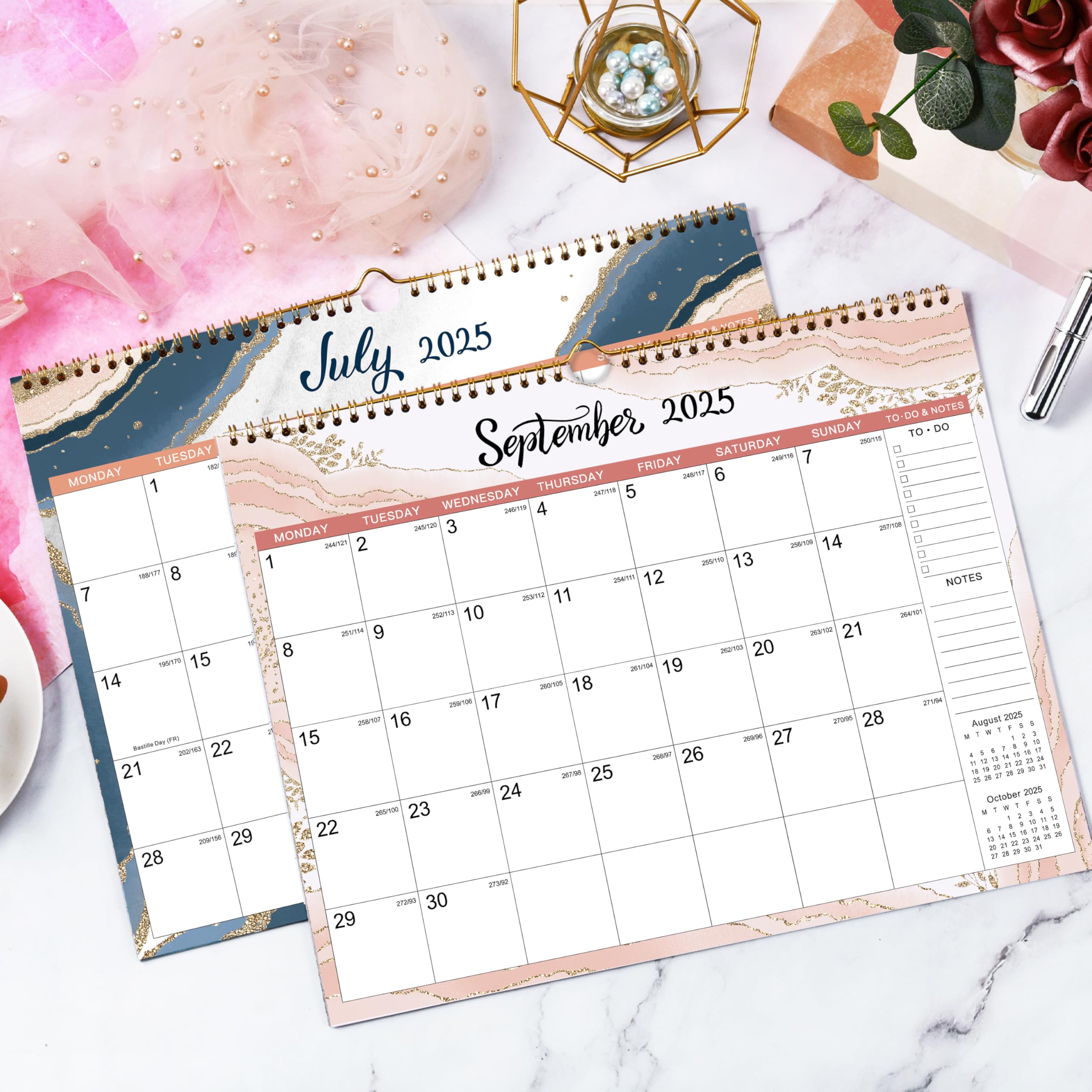 2025-2026 Wall Calendar - 18 Month Planner from March 2025 to August 2026 | 6 Stylish Designs | Twin-Wire Binding with Hanging Hook | 14.8