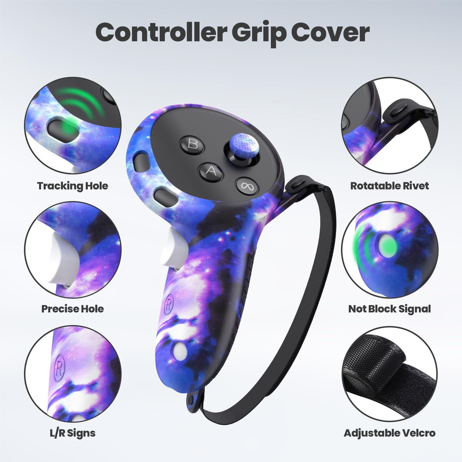 Meta Quest 3 Accessories Set - VR Silicone Face Cover, Shell Cover, Controller Grip & Lens Protector for Oculus Quest 3 (Starry Purple) - Enhance Comfort & Protection for VR Gaming & Fitness