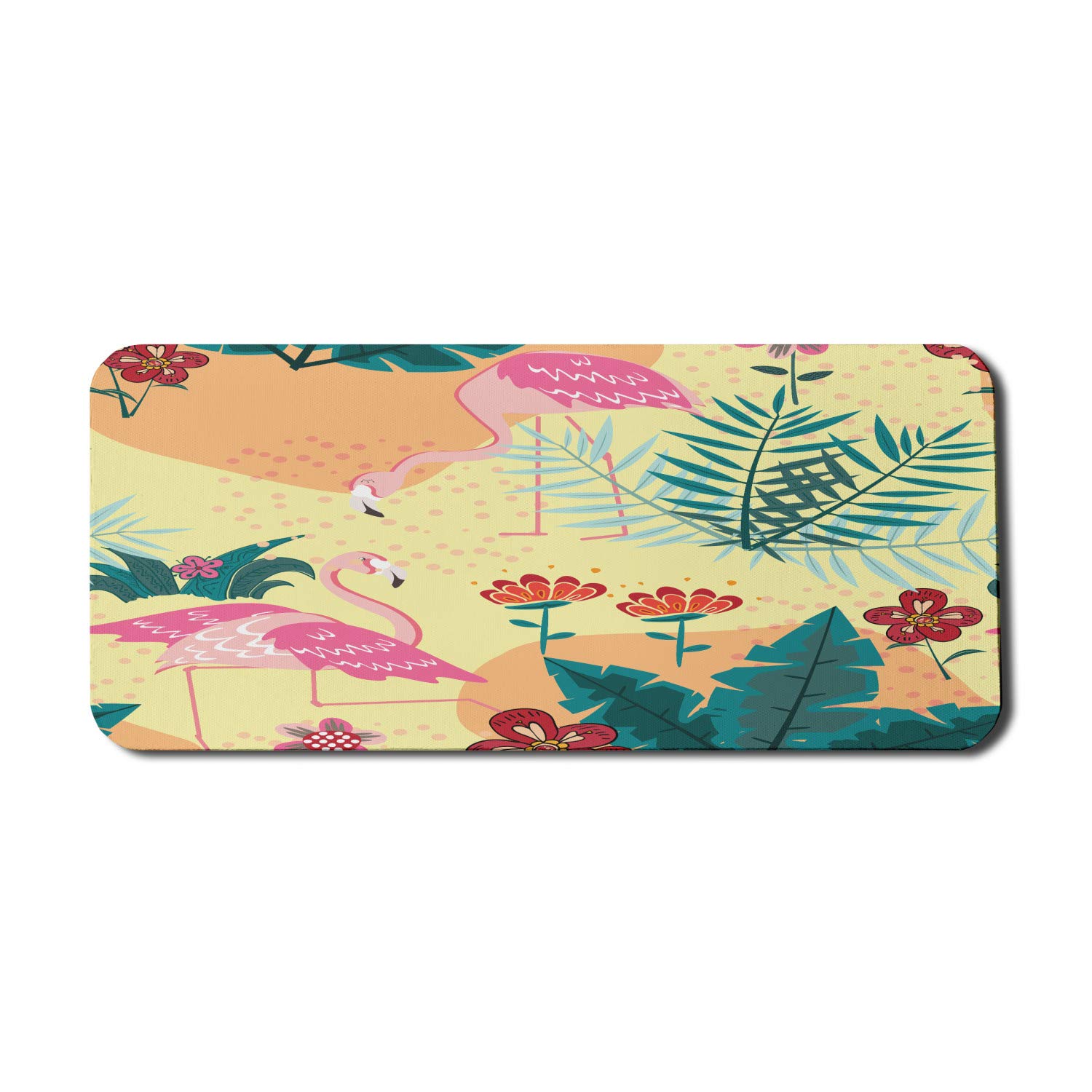 Ambesonne Flamingo Mouse Pad - Tropical Forest Design with Exotic Birds, Hibiscus & Monstera Leaves - Non-Slip Rubber Base - Extra Large 35
