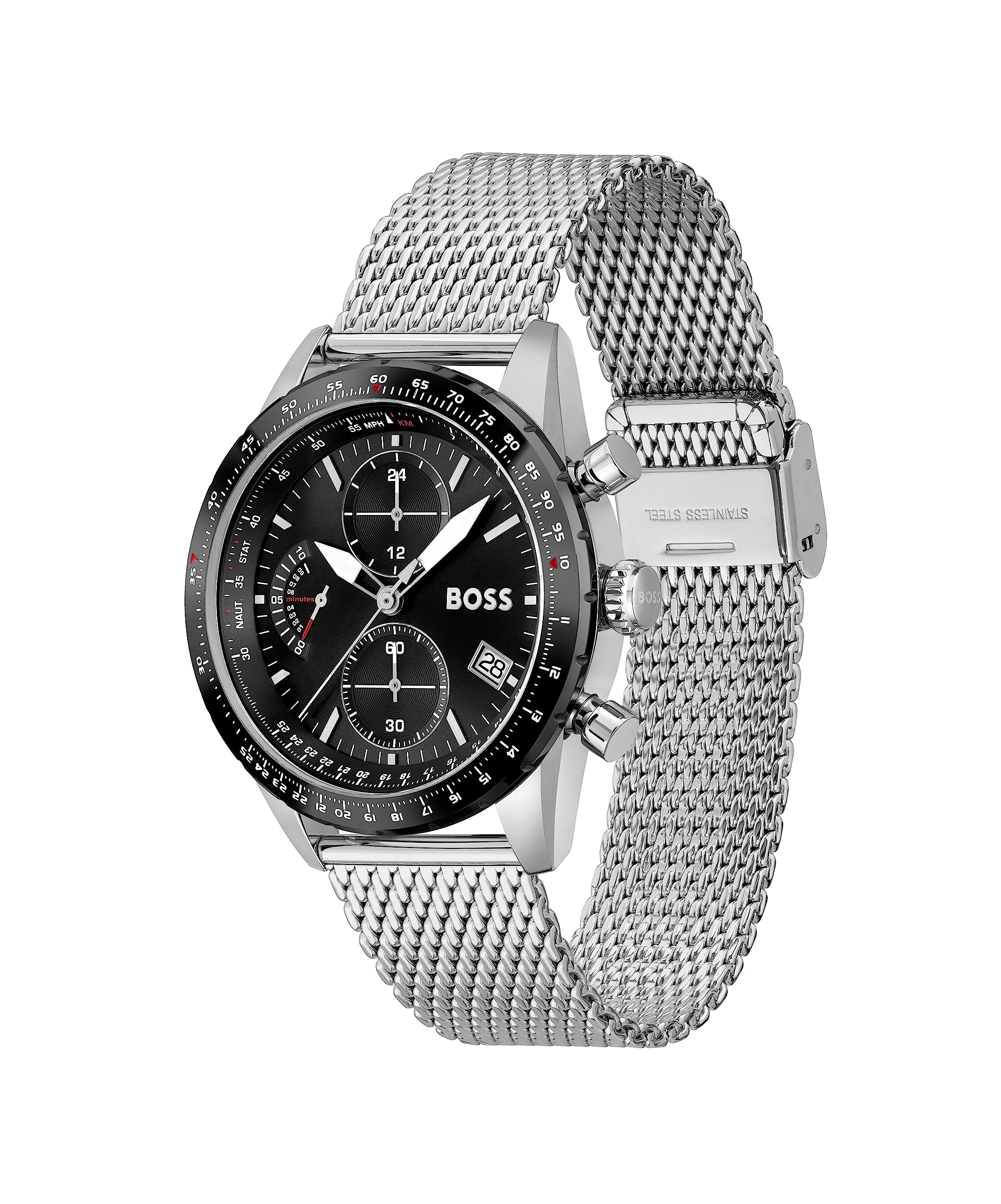 BOSS Men's Chronograph Quartz Watch - Stainless Steel Pilot Watch with Date Window, Water Resistant, for Business, Casual & Outdoor Use