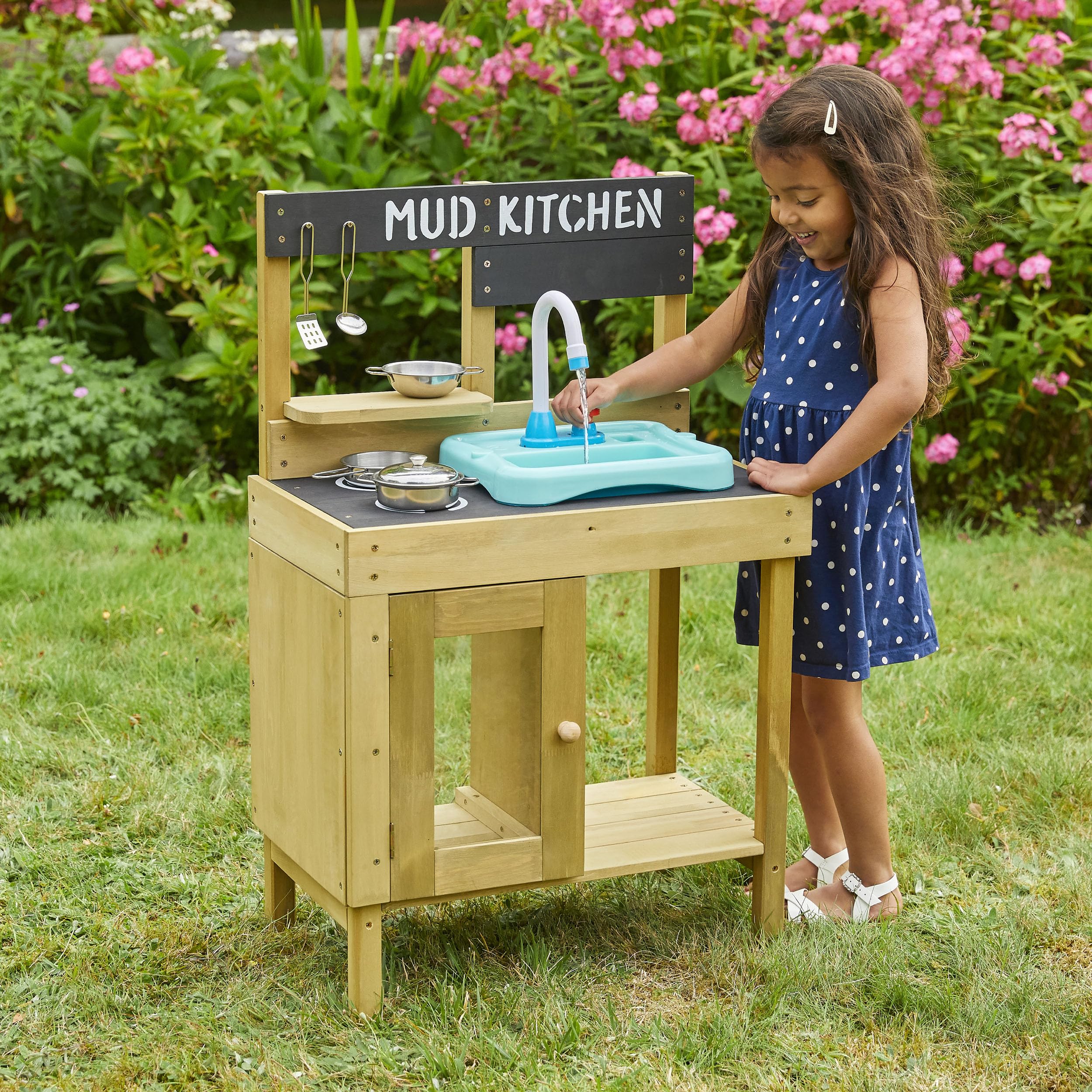TP TOYS TP671 Splash & Play Wooden Kids Play Kitchen - 93.5 x 40 x 12.5 cm Pretend Cooking Toy for Toddlers - Perfect for Indoor Pretend Play, Birthday Gifts & Early Childhood Development