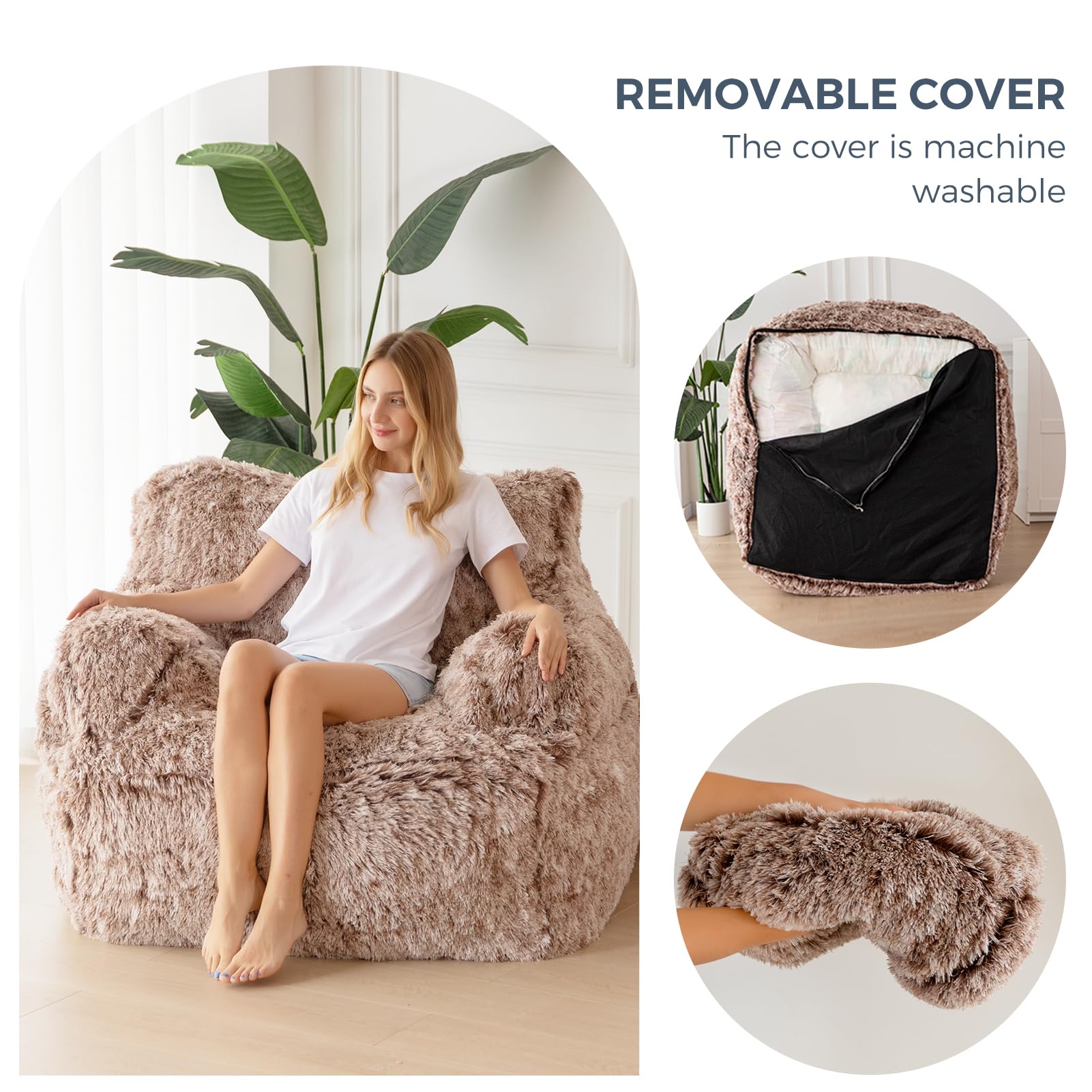 MAXYOYO Giant Bean Bag Chair - Extra Large Faux Fur Stuffed Bean Bag Couch for Living Room, Bedroom & Game Room - Ultra Soft Lounge Chair for Teens & Adults - Perfect for Movie Nights, Gaming & Relaxation