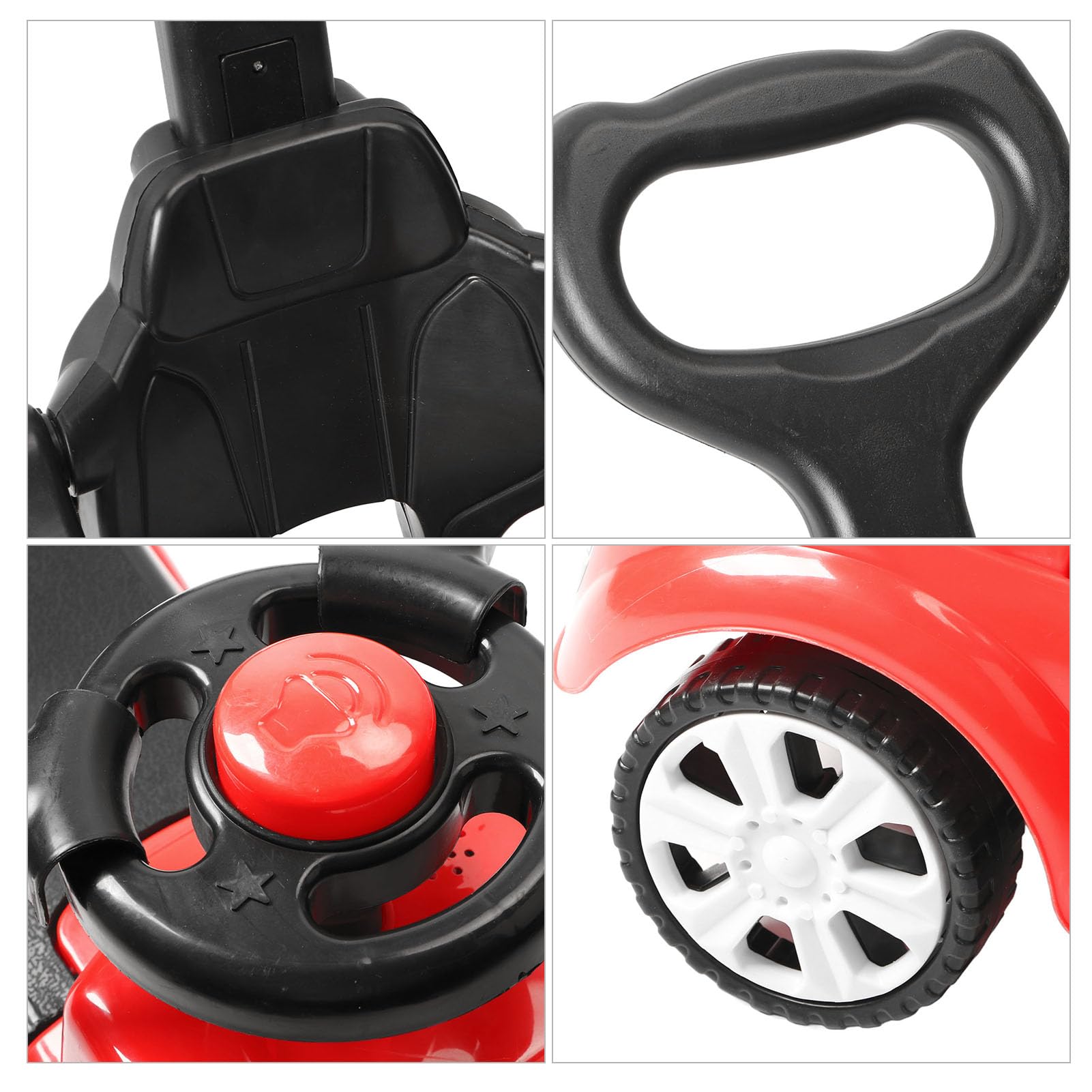 Universal Baby Push Stroller with Steering Wheel - Red Front Wheel Ride-On Buggy for Newborns & Toddlers | Perfect for Outdoor Walks, Park Visits & Shopping Trips