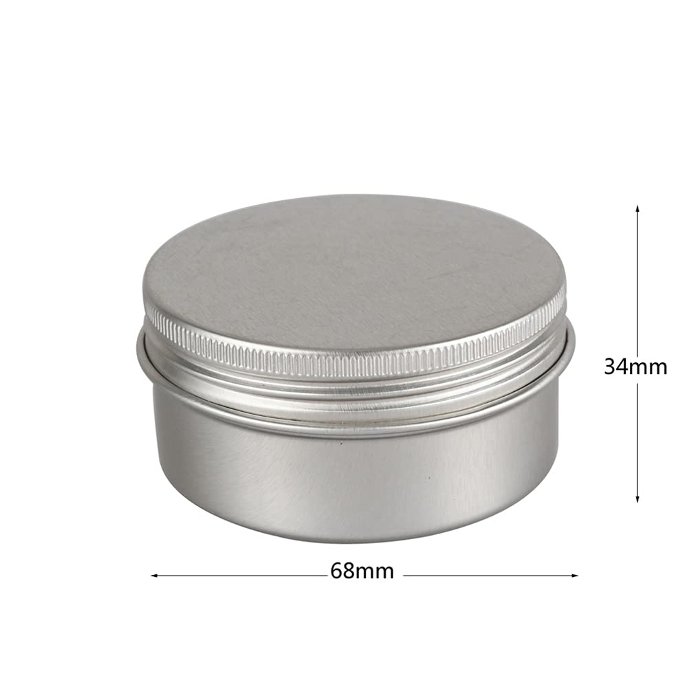 100 Pcs Silver Aluminum Tin Jars with Screw Lids - 3oz Empty Round Containers for DIY Lip Balm, Cosmetics, Candle Making, Salve & Powder Storage - Includes 3 Aluminum Spoons & 100 Labels - Perfect for Home Crafts, Beauty Products & Small Item Organization