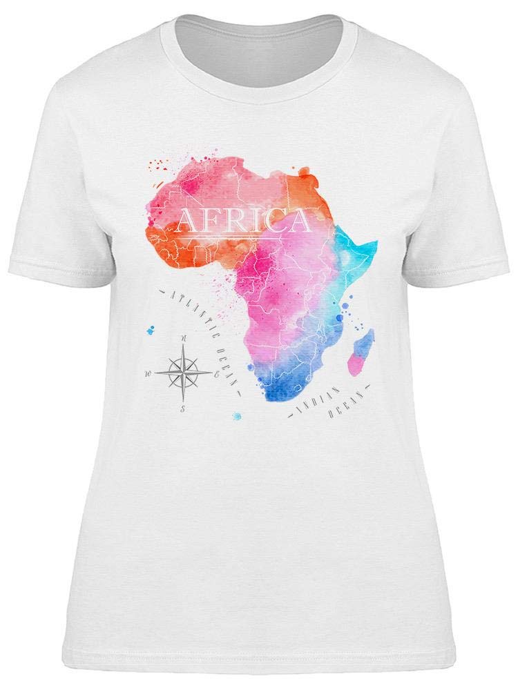 Smartprints Watercolor Map of Africa Women's T-Shirt - Artistic Travel Inspired Tee for Casual Wear, Vacation & African-Themed Events