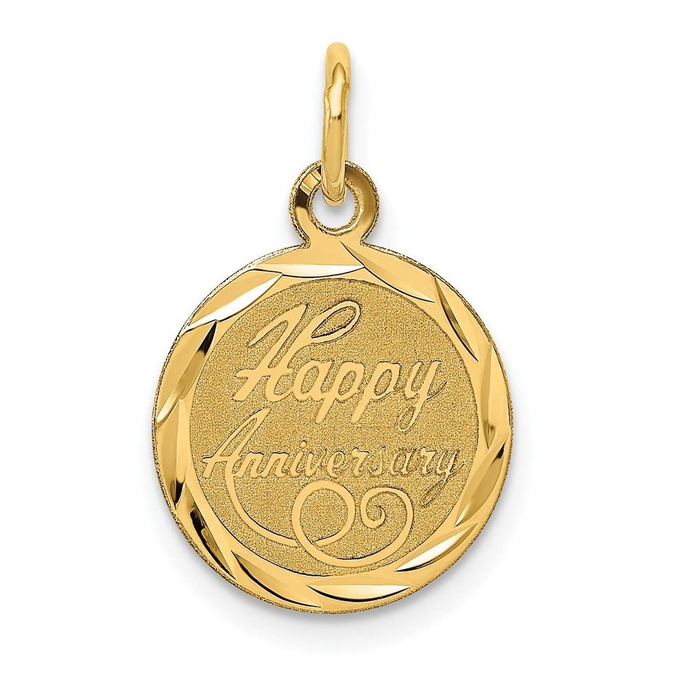 14k Yellow Gold Happy Anniversary Pendant Necklace for Women - Elegant Fine Jewelry Gift (21mm x 13mm) - Perfect for Anniversaries, Valentine's Day & Special Occasions