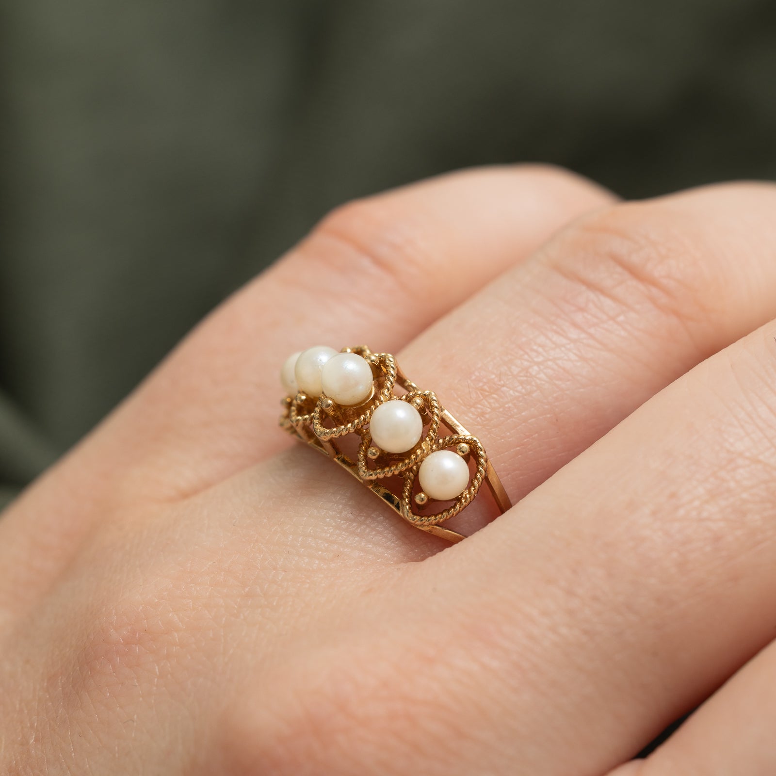 Five Stone Pearl Ring - Size 7.25 | Elegant Pearl Jewelry for Women, Perfect for Weddings, Anniversaries & Special Occasions