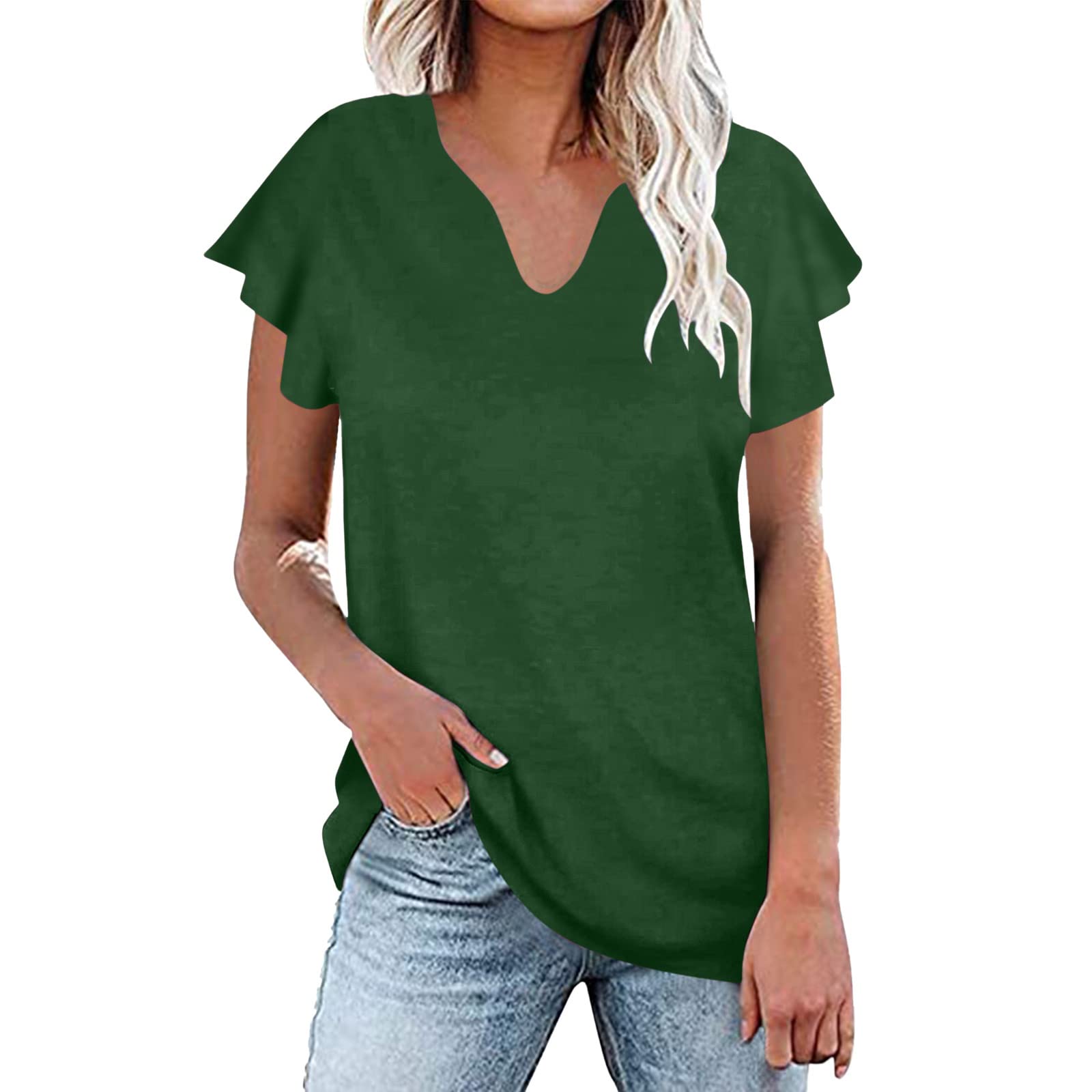 Women's V-Neck Ruffle Short Sleeve T-Shirt - Casual Summer Tunic Blouse for Women | Perfect for Beach Outings, Office Wear & Date Nights