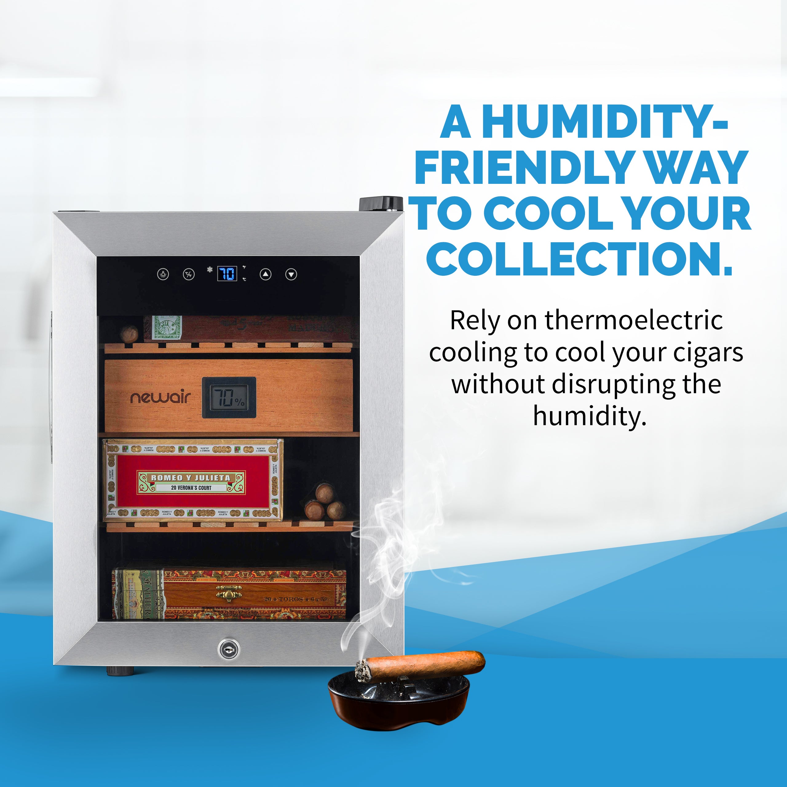 Newair® 250-Count Electric Cigar Humidor - Digital Temperature & Humidity Control for Premium Cigar Storage | Perfect for Home, Office, or Man Cave