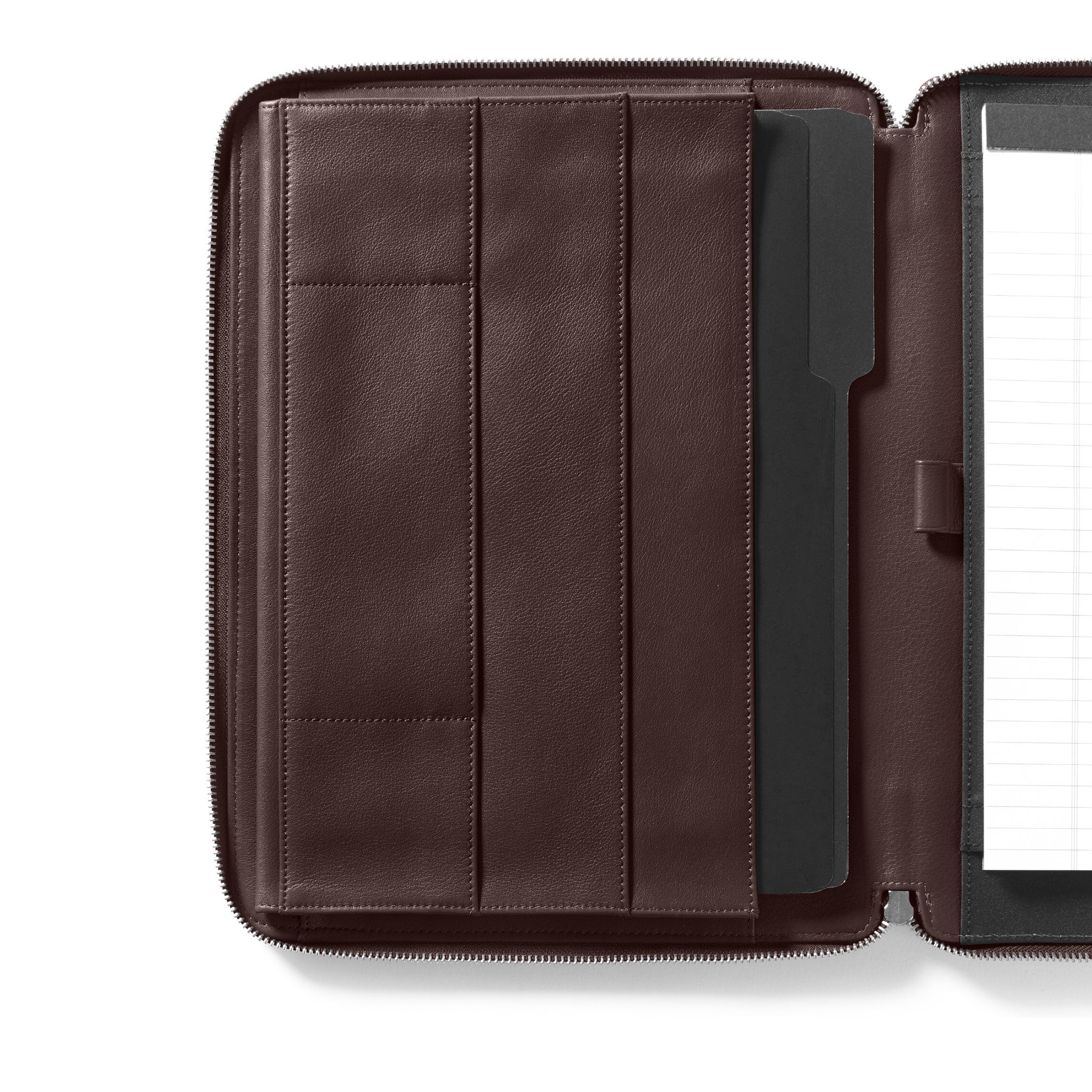 Premium Brown Leather Executive Zippered Portfolio - Professional Business Document Organizer for Meetings, Travel & Office Use