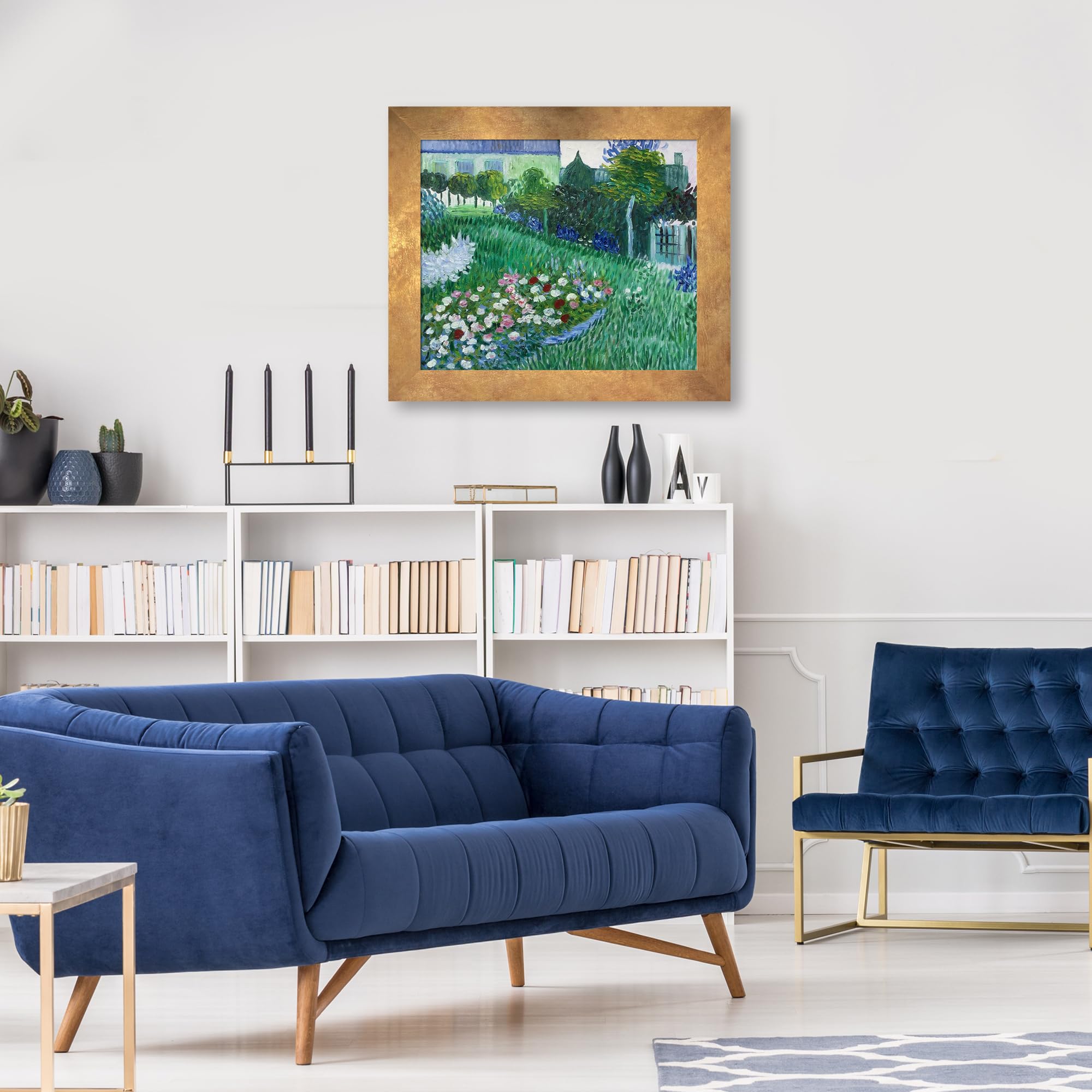 La Pastiche The Garden of Daubigny Oil Painting Reproduction - 26x30 Inch Hand-Painted Wall Art with Florentine Gold Frame - Perfect for Living Room, Bedroom & Office Decor
