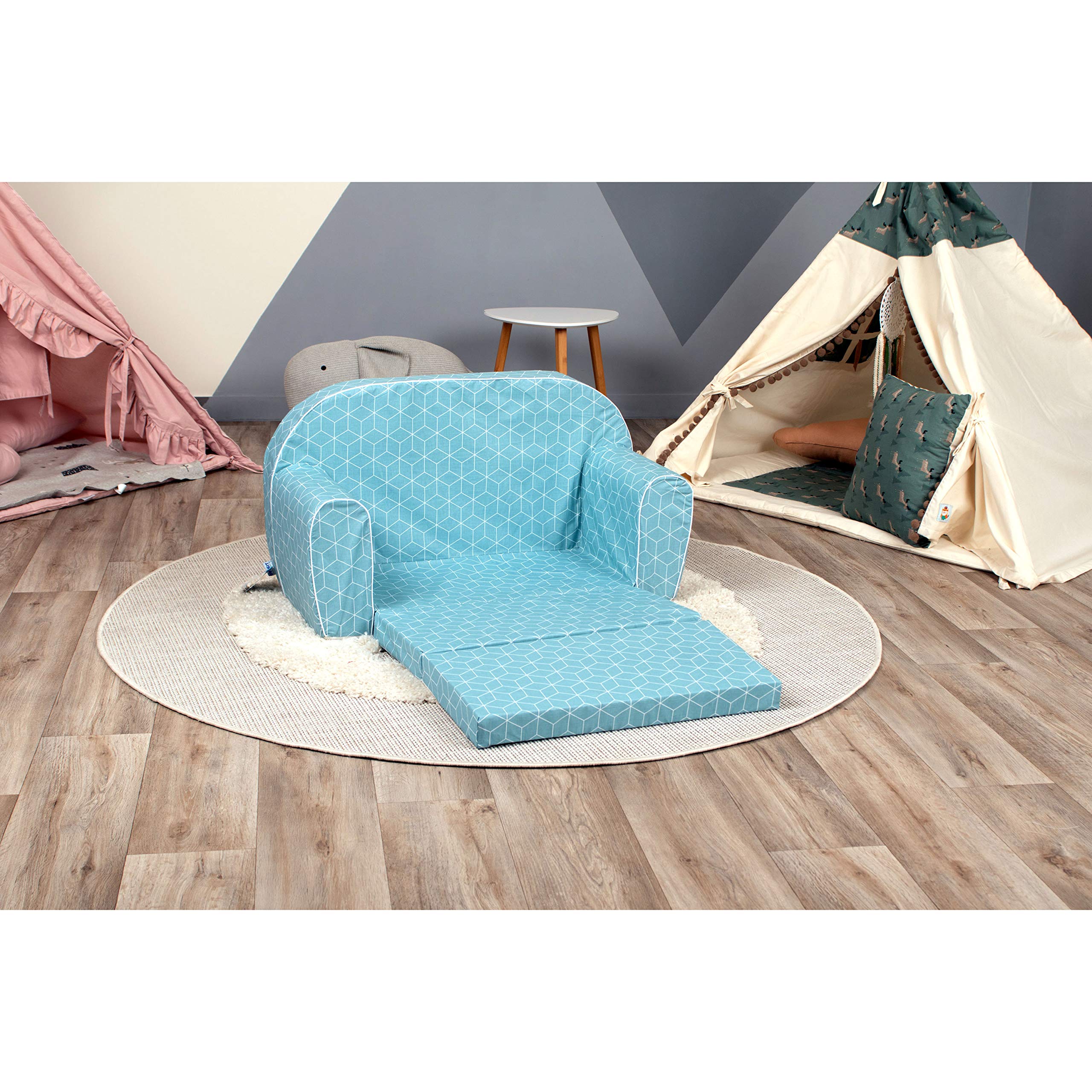 Delsit Kids Couch for Toddlers - 2 in 1 Convertible Foam Sofa to Lounger, Comfy Flip Out Lounge Chair for Children, Made in Europe - Perfect for Playroom, Nursery, or Kids Bedroom