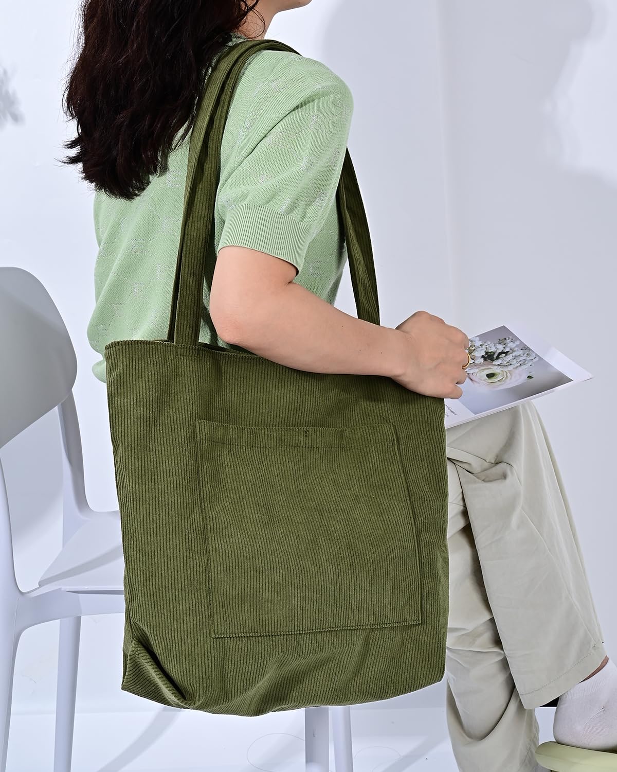Stylish Iioscre Corduroy Tote Bag for Women - Large Capacity Zippered Hobo Handbag with Inner Pockets | Perfect for Work, Travel & Everyday Use