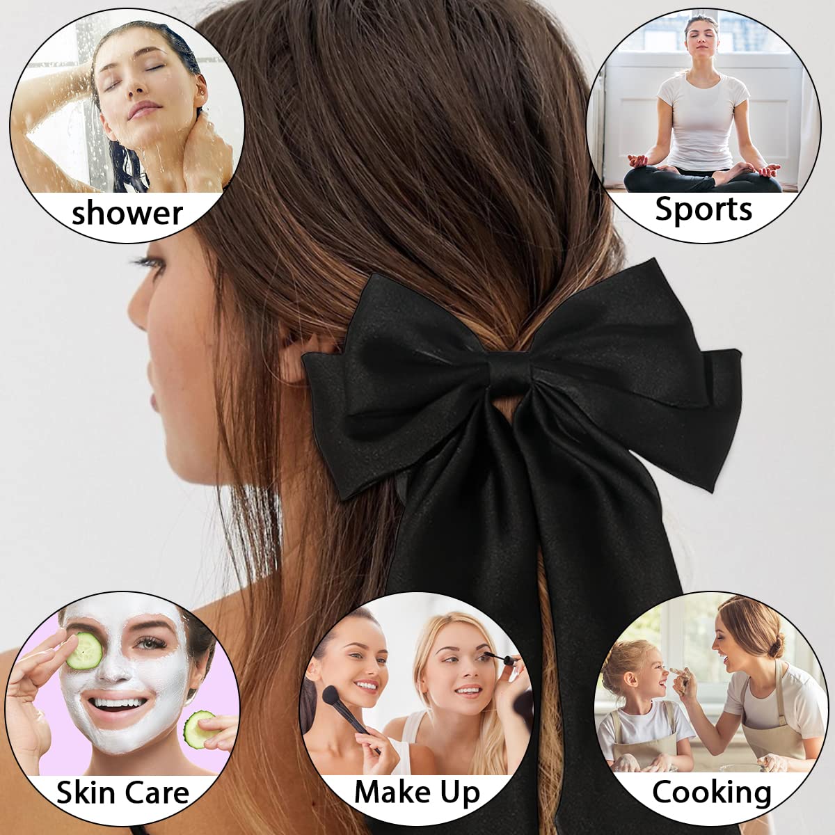 Elegant Silk Hair Accessories - Large Satin Bow Clips for Women & Girls | Black Hair Ribbons & Stylish Hair Bows for Parties, Weddings & Everyday Wear