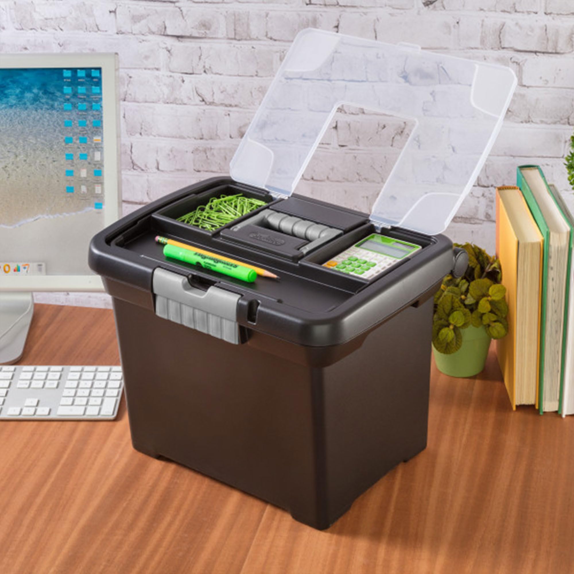 Sterilite Portable Lockable File Box Organizer with Handle and Clear Lid - 12 Pack Storage Solution for Office, Home & School Documents