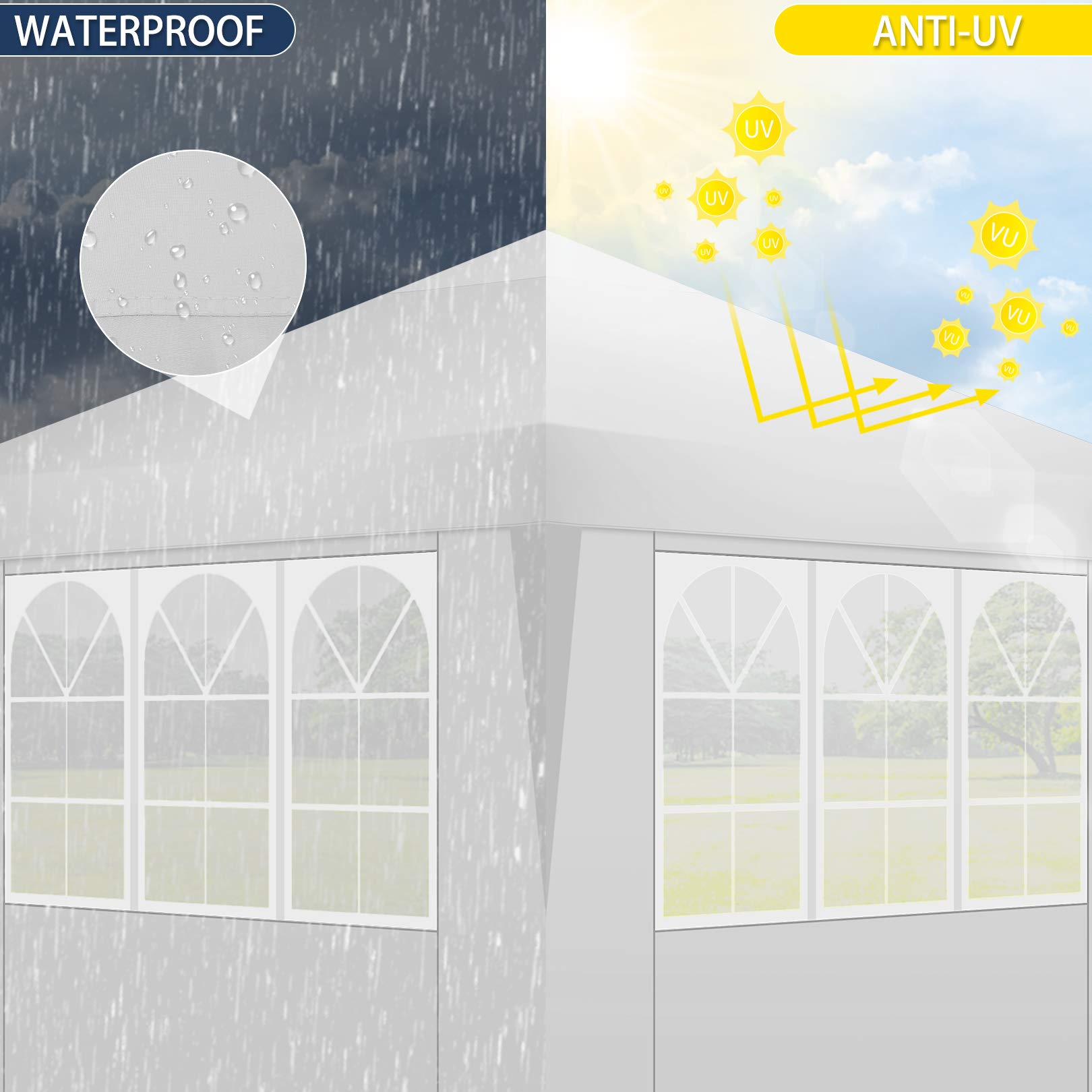 COBIZI 10x10 Pop Up Canopy Tent - Waterproof Instant Gazebo with 4 Sidewalls for Outdoor Events, Parties, Backyard & Commercial Use - Includes 4 Sandbags, 4 Stakes & 8 Ropes (White) - Perfect for Picnics, Farmers Markets, Beach Days and Tailgating
