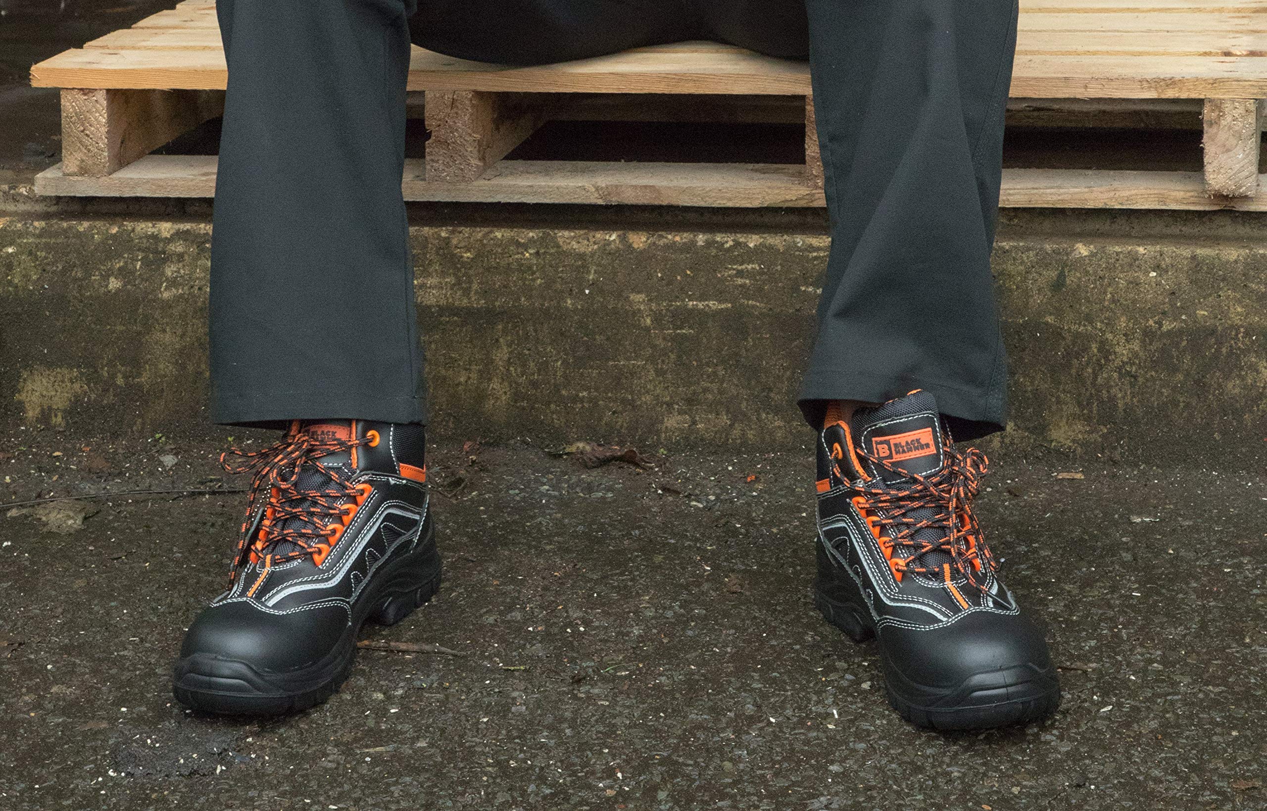 Black Hammer Men's Safety Boots - Leather Work Shoes with Metal-Free Composite Toe & Kevlar Protection (Model 8852) - Ideal for Construction, Warehouse & Industrial Work Safety