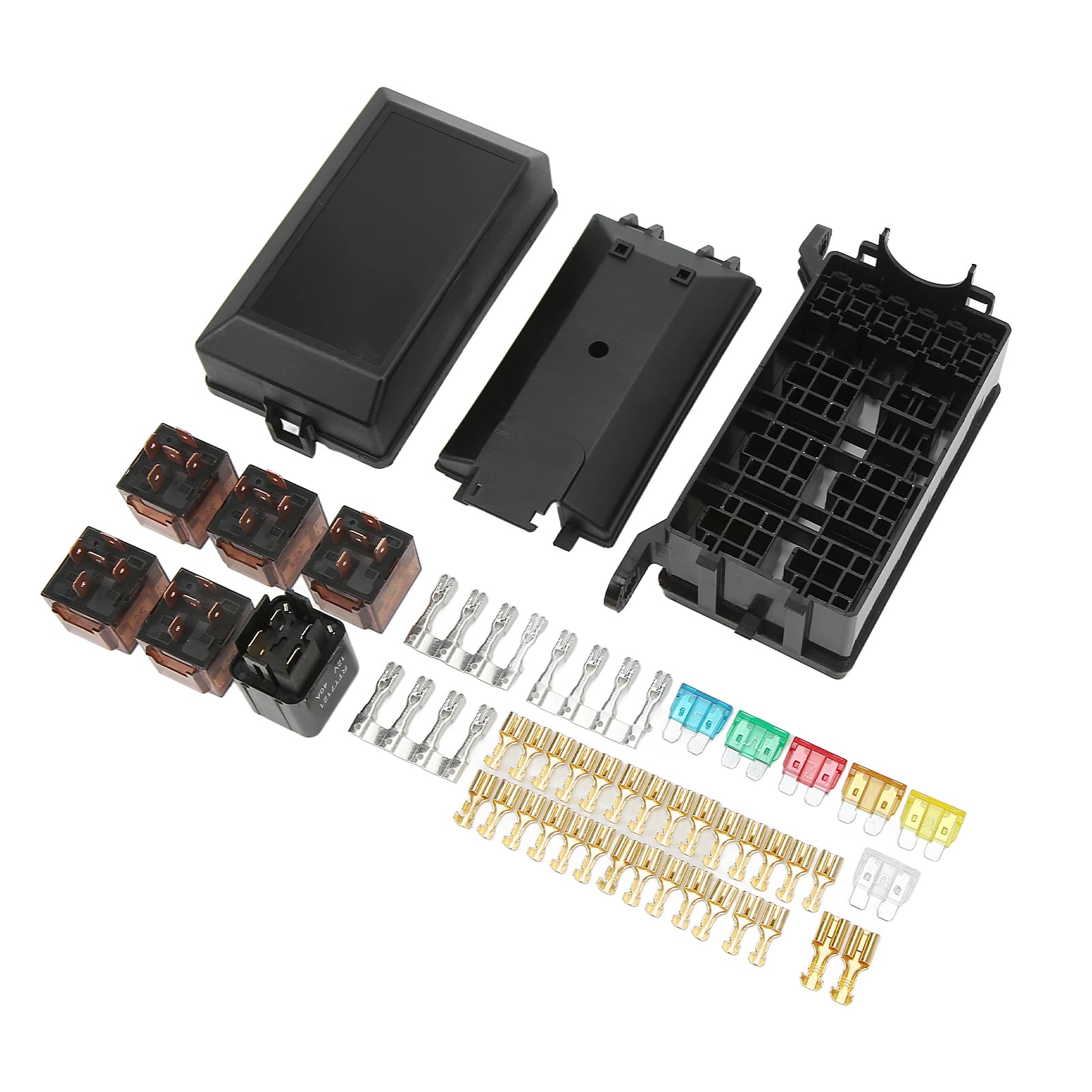 6-Way Fuse Relay Box - Waterproof Automotive & Marine Relay System with Push-Fit Connectors - Plug & Play Durable Electrical Distribution Box for Car, Boat, RV Wiring Projects