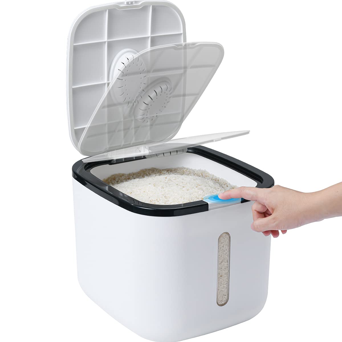 Burano Airtight Food Storage Container - 20 Lbs/320oz Large Capacity Rice Bin with Measuring Cup - Ideal for Rice, Cereal, Flour & Bulk Food Storage - Perfect for Kitchen, Pantry & Meal Prep Organization