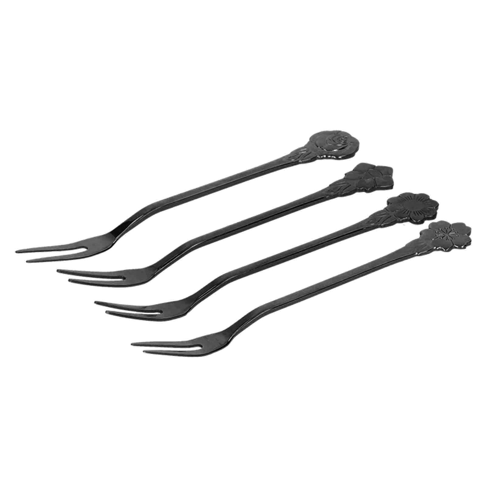 4-Piece Stainless Steel 2-Prong Fruit Forks - Mini Salad & Dessert Tasting Forks for Home, Kitchen, Party - Durable Ruthenium Black (Perfect for Fruit Platters, Cheese Boards & Appetizers)