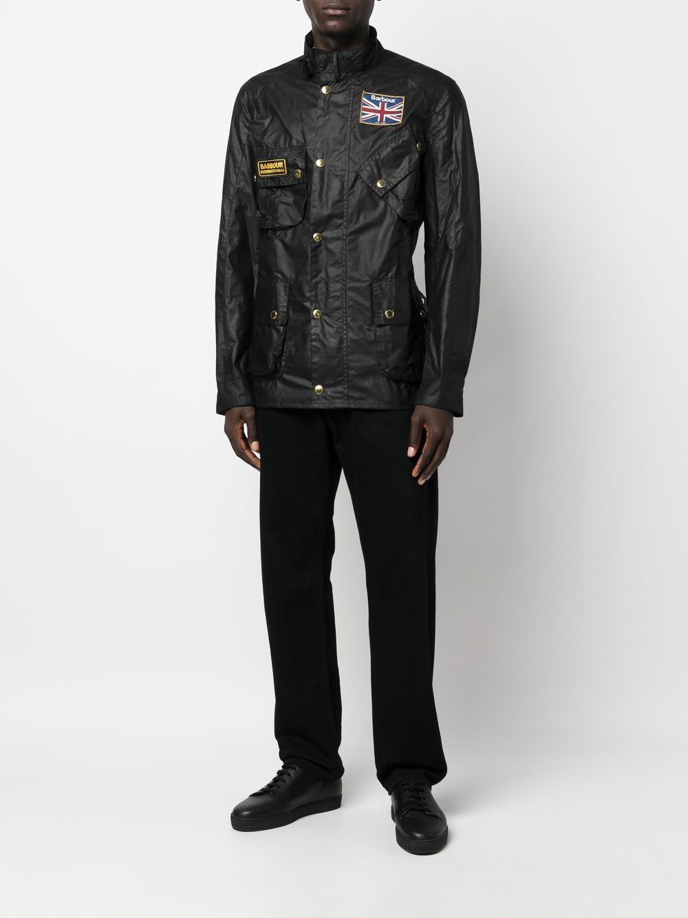 BARBOUR INTERNATIONAL Men's Black Waxed Cotton Motorcycle Jacket - Classic Biker Style for Outdoor Riding & Casual Wear
