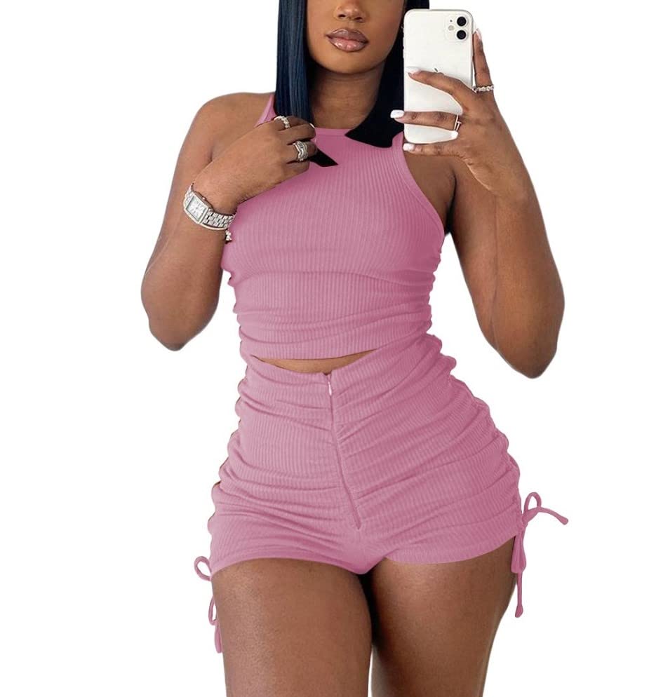 HMQBD Women's 2 Piece Outfits - Summer Ribbed Crop Top & High Waist Shorts Set | Casual Tracksuit for Gym, Beach & Streetwear Fashion