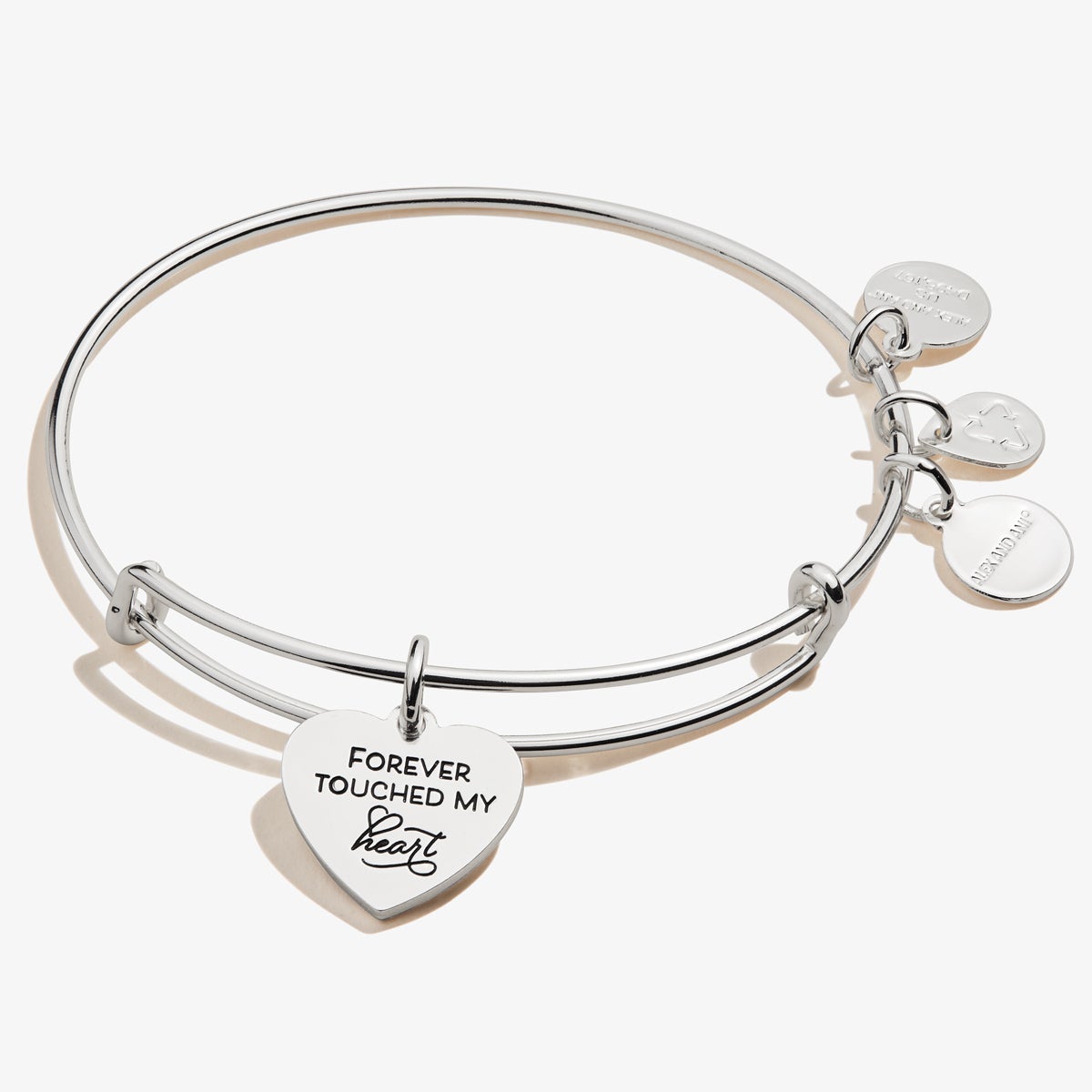 Forever Touched My Heart Charm Bangle - Sterling Silver Adjustable Bracelet for Women, Romantic Gift for Her - Perfect for Anniversaries, Valentine's Day & Special Occasions