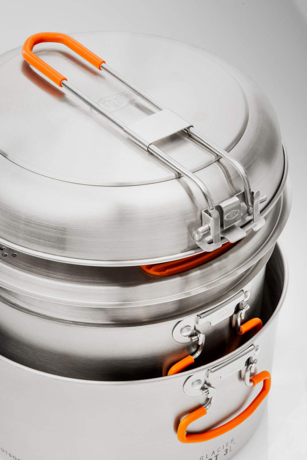 GSI Outdoors Stainless Steel Camping Cookware Set - 3 Piece Compact Cookset for Backpacking, Hiking & Outdoor Adventures