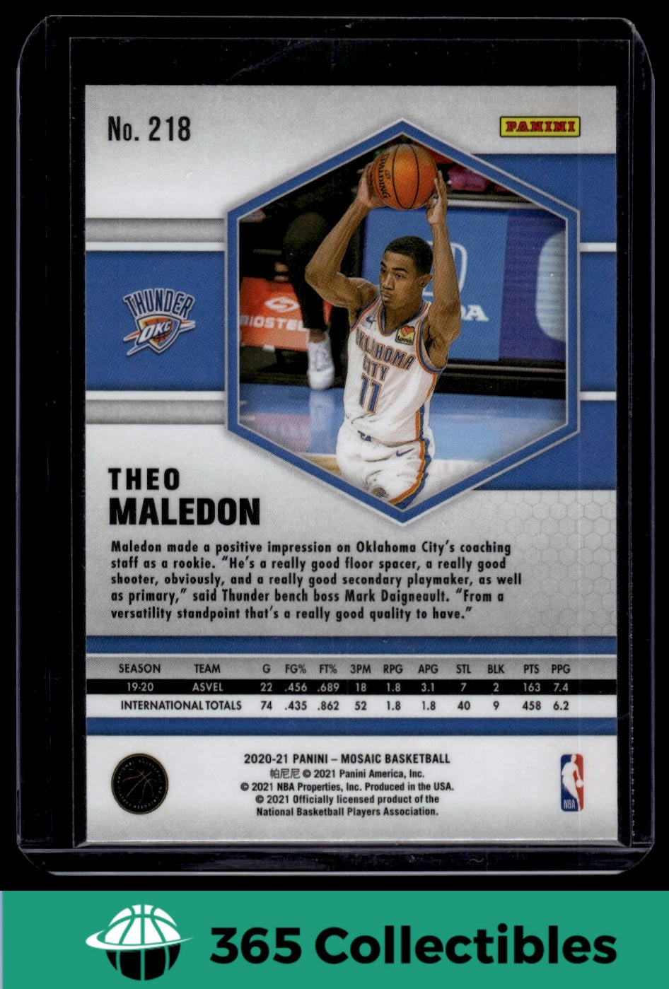 2020-21 Panini Mosaic Theo Maledon Rookie Card #218 - Oklahoma City Thunder Basketball Trading Card for Collectors & Fans | Perfect for NBA Memorabilia Collections & Sports Enthusiasts