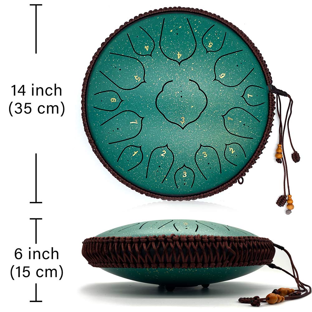 15 Note 14 Inch Steel Tongue Drum - Hand Pan Drum Instrument in D Major with Music Book, Mallets & Carry Bag - Perfect for Meditation, Yoga, Music Therapy & Relaxation