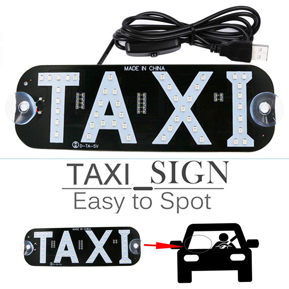 YSY Yellow LED Taxi Sign Light - 12V DC Car Window Flashing Hook with USB Switch & Car Charger Inverter | Perfect for Taxi Cabs, Rideshare Vehicles & Nighttime Roadside Safety