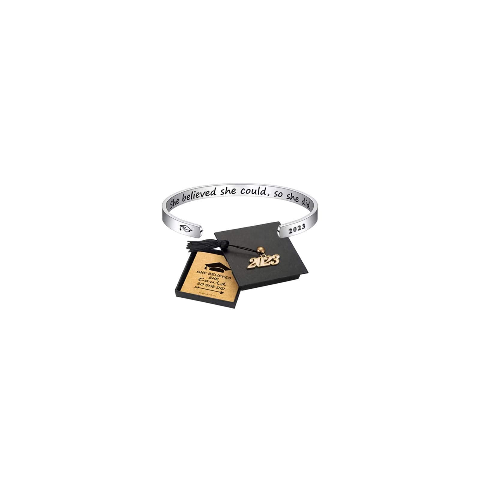 **IEFSHINY 2023 Graduation Cuff Bracelet - Inspirational Quote Stainless Steel Bangle for Women, Motivational Gift for College Graduates, Perfect for Ceremonies & Celebrations**
