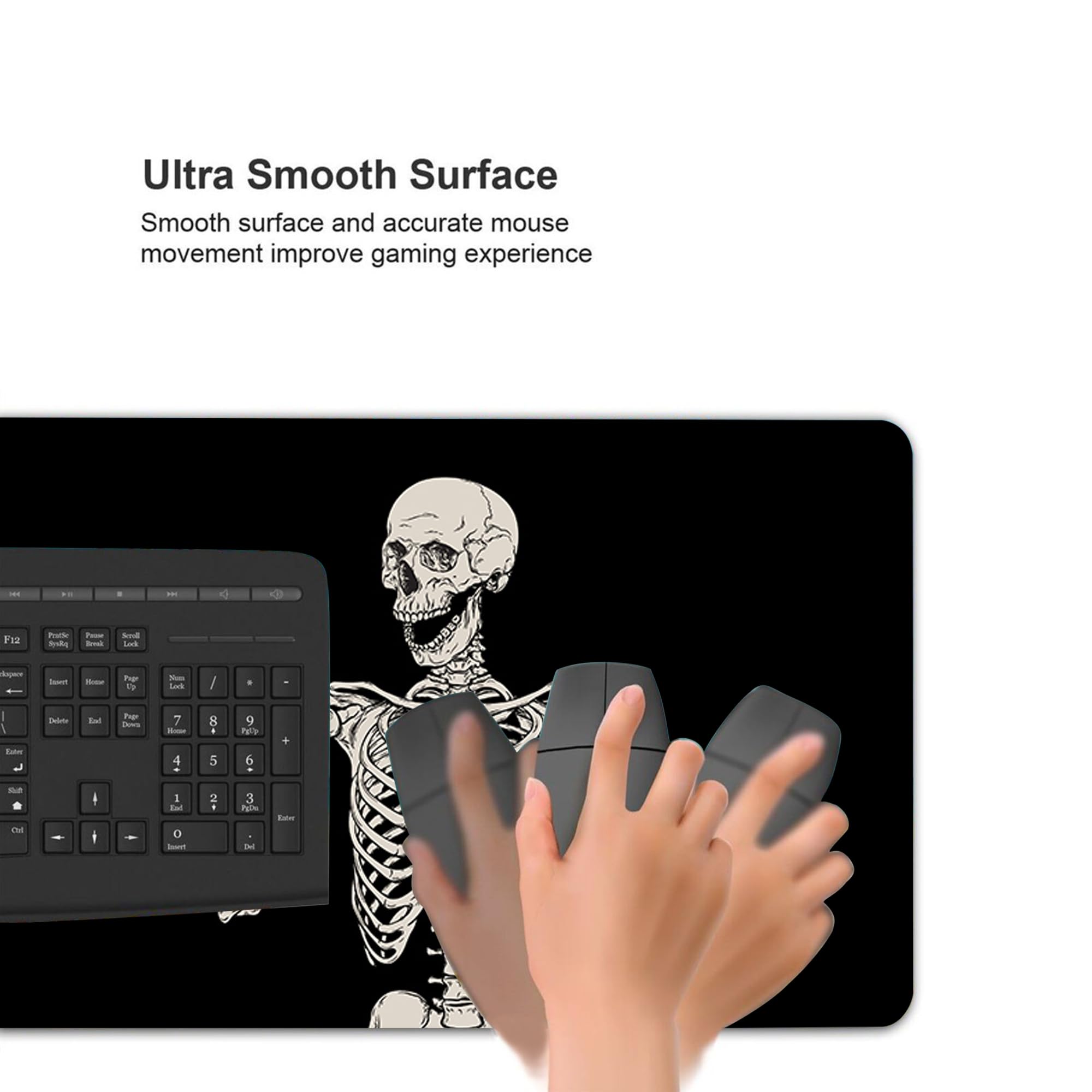 Funny Skull Skeleton Gaming Mouse Pad - XXL Extended Non-Slip Desk Mat for Office & Computer (35''×15.7'') with Stitched Edges | Perfect for Gaming Setup, Workstation & Keyboard Protection