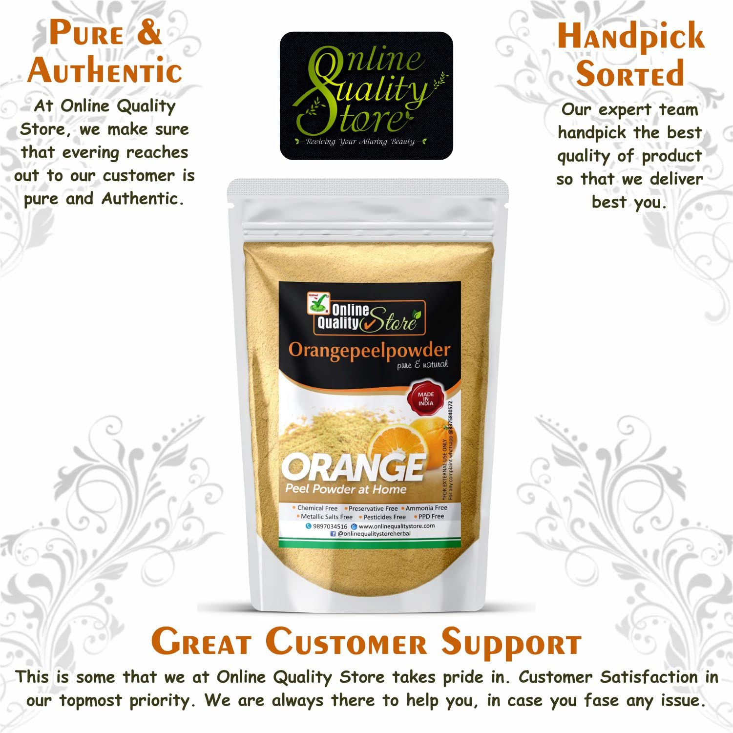 Pure & Organic Orange Peel Powder for Skin Whitening & Brightening - 700g Face Pack | Acne Treatment, Dark Spot Remover, Blemish & Pimple Healing | Natural Skincare for Glowing Complexion | DIY Face Mask & Beauty Routine Essential