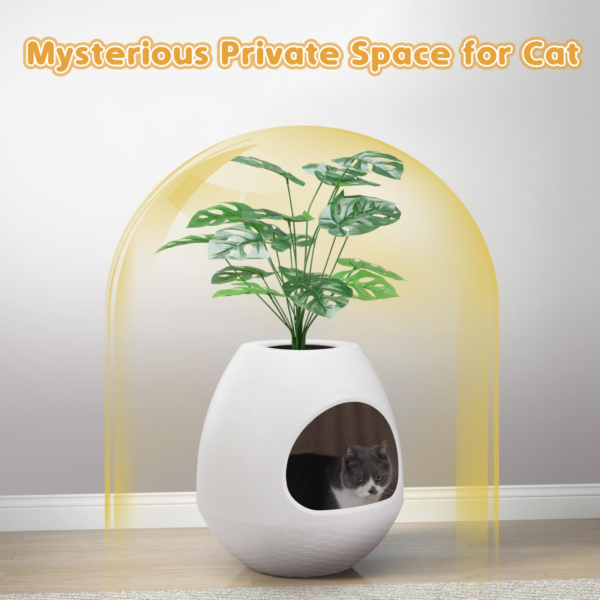 Eggloa6 Large Hidden Cat Litter Box with 4 Liners & Mat - Artificial Plant Enclosure Furniture for Cats, Kittens & Bunnies | Stylish DIY Pet Solution for Living Rooms & Bedrooms