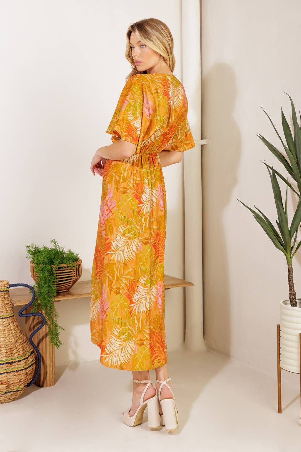 OAHU CAFTAN MIDI DRESS - Flowy Mustard Yellow Beach Cover Up Dress for Women | Perfect for Vacation, Poolside, and Summer Outfits