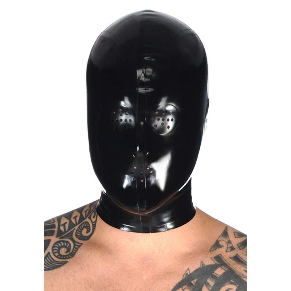 Latex Hood Mask - Anti Fly Mosquito Face Cover with Closed Mouth Design - Customizable Sexy NC05 Style for Fetish & Role Play Costumes