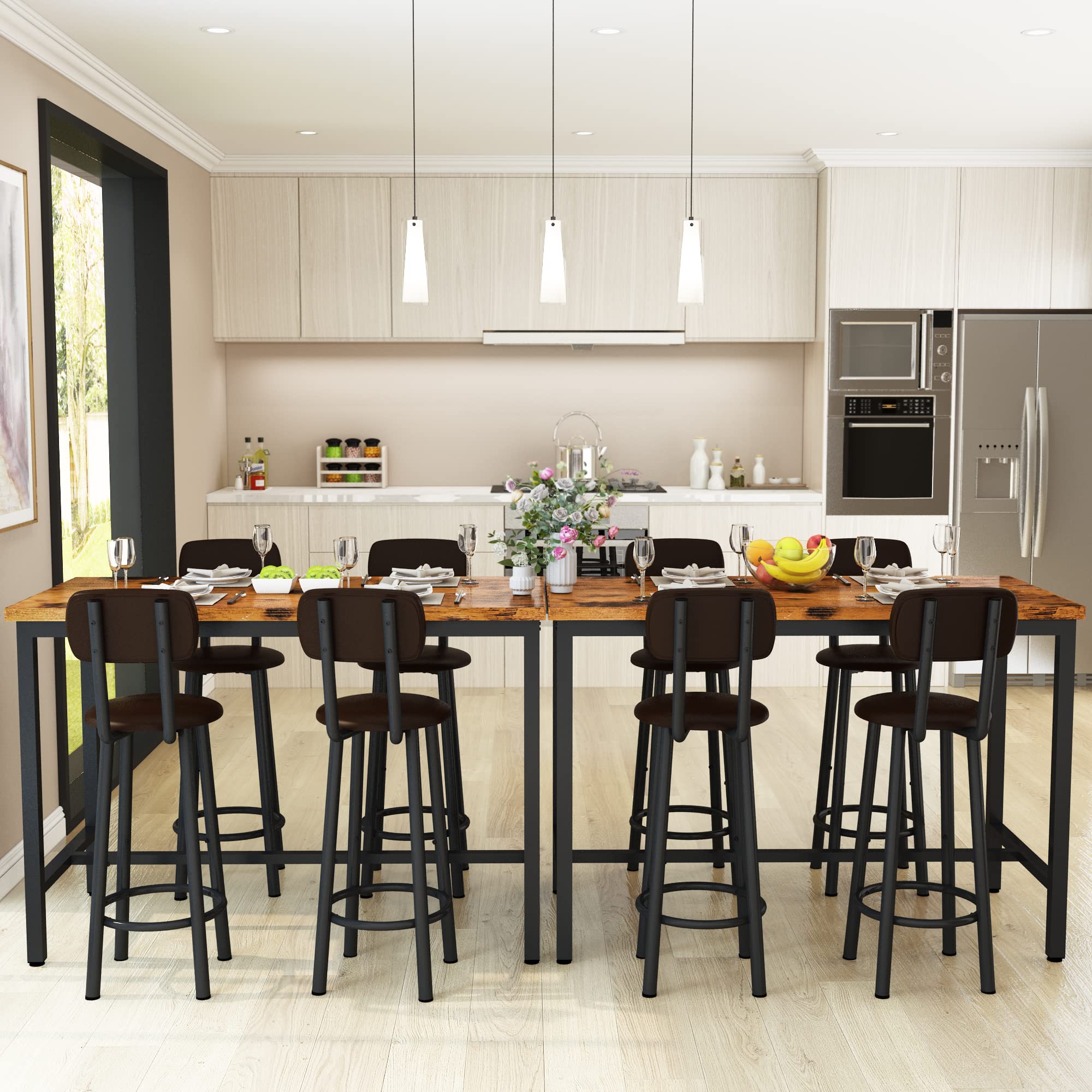 **Industrial Counter Height Dining Table Set for 4 with PU Upholstered Stools - Rustic Brown Kitchen Pub Table for Small Spaces, Restaurants & Home Use | Perfect for Compact Kitchens, Breakfast Nooks & Entertaining**